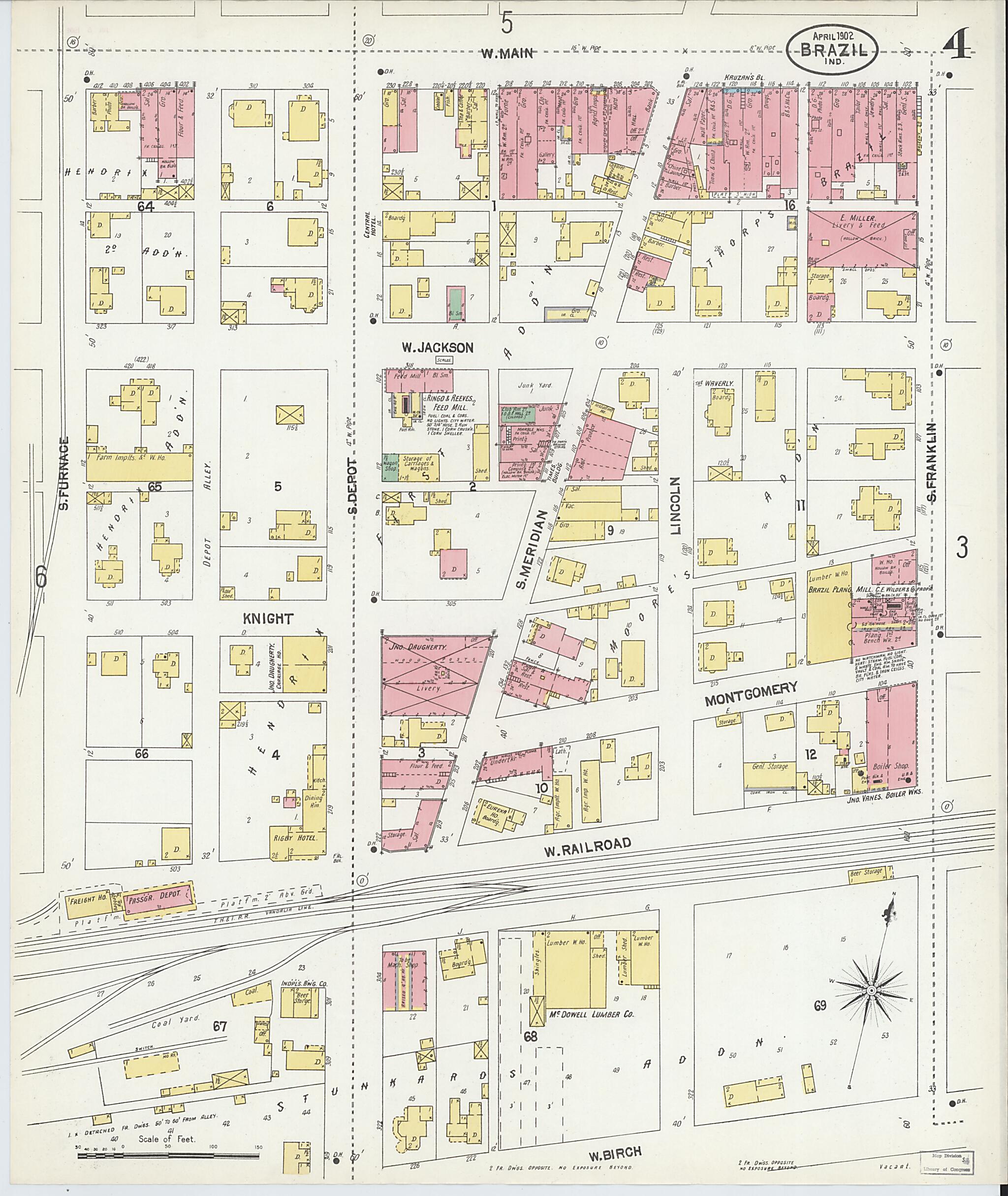 This old map of Brazil, Clay County, Indiana was created by Sanborn Map Company in 1902
