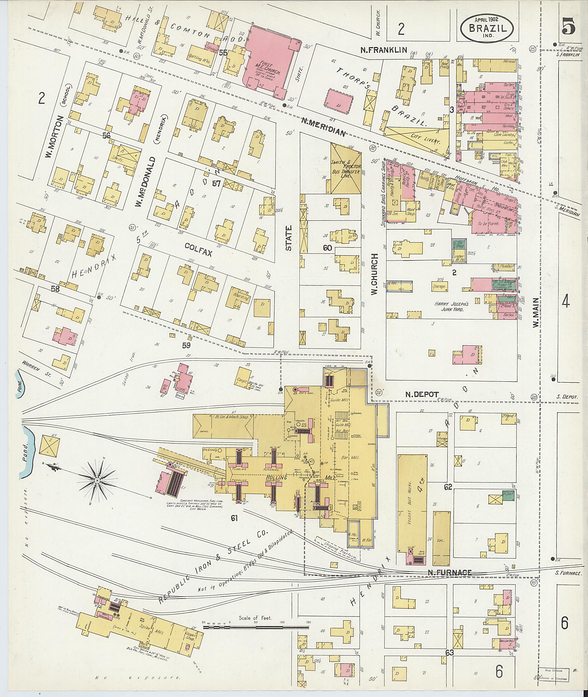 This old map of Brazil, Clay County, Indiana was created by Sanborn Map Company in 1902
