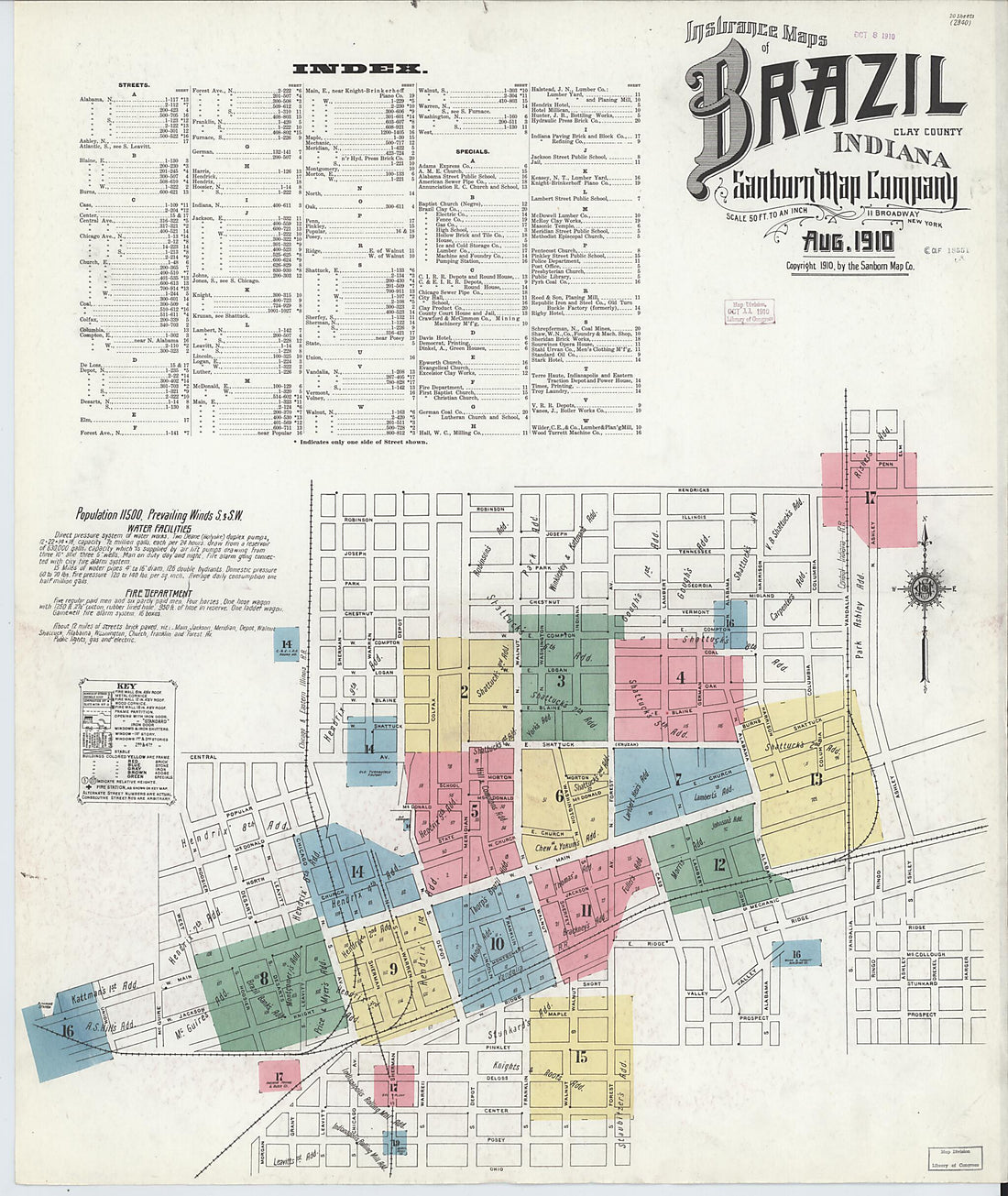This old map of Brazil, Clay County, Indiana was created by Sanborn Map Company in 1910