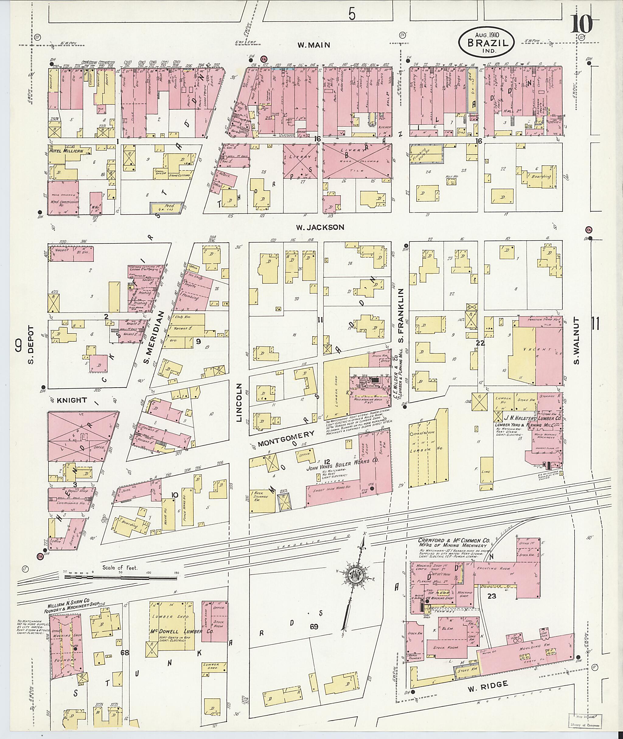 This old map of Brazil, Clay County, Indiana was created by Sanborn Map Company in 1910