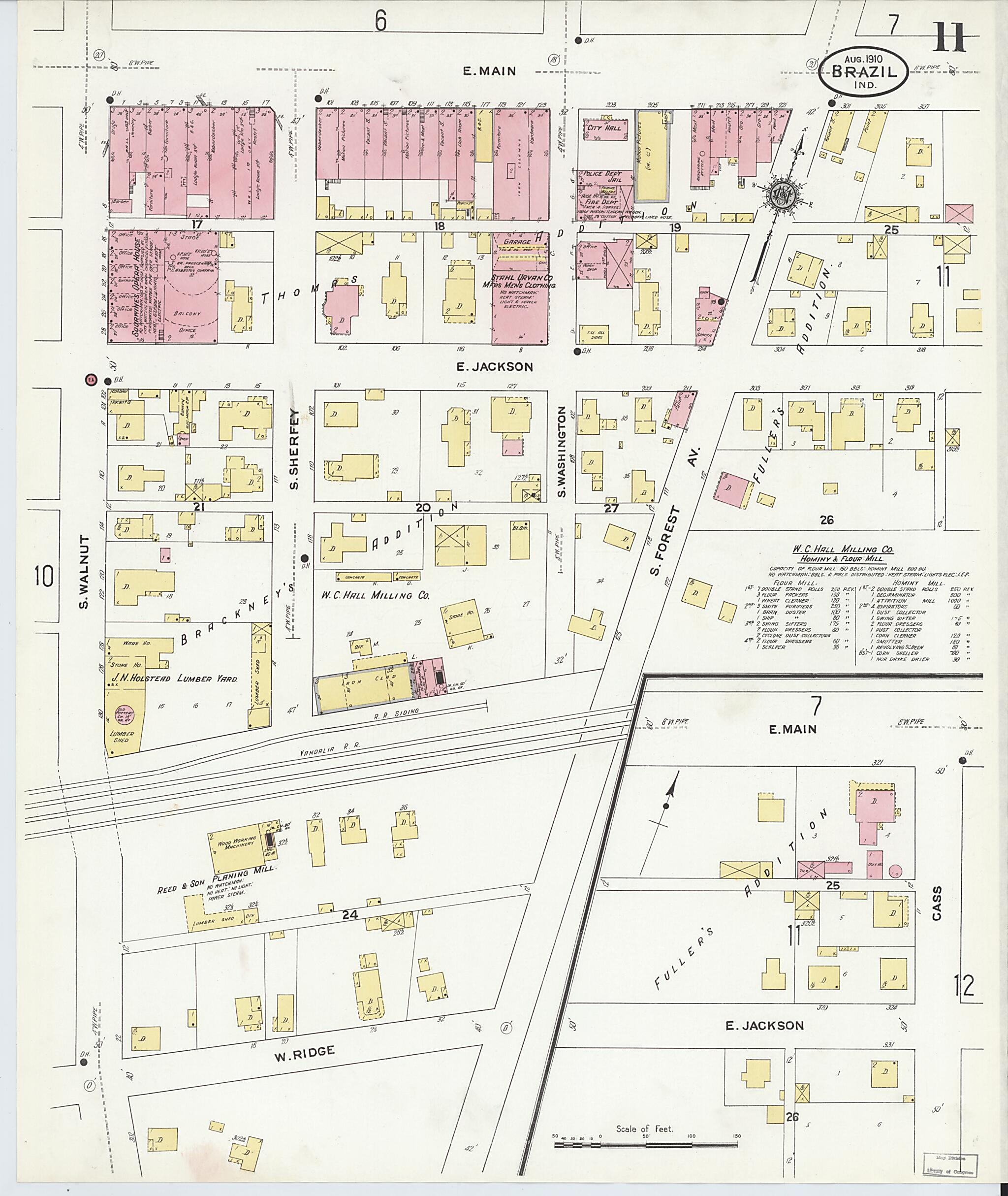 This old map of Brazil, Clay County, Indiana was created by Sanborn Map Company in 1910
