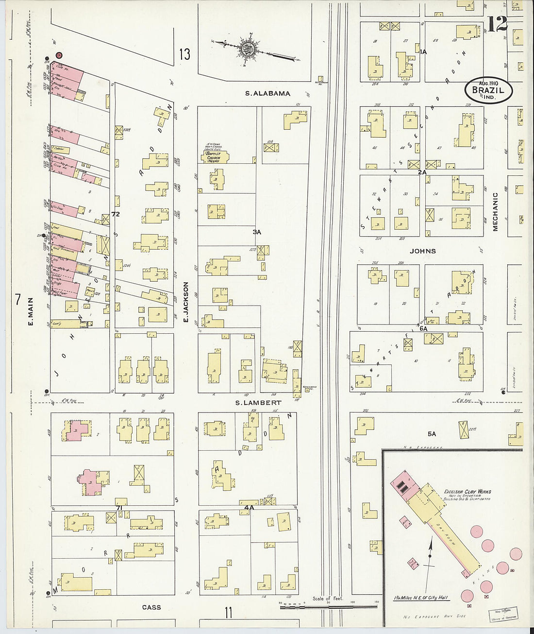 This old map of Brazil, Clay County, Indiana was created by Sanborn Map Company in 1910