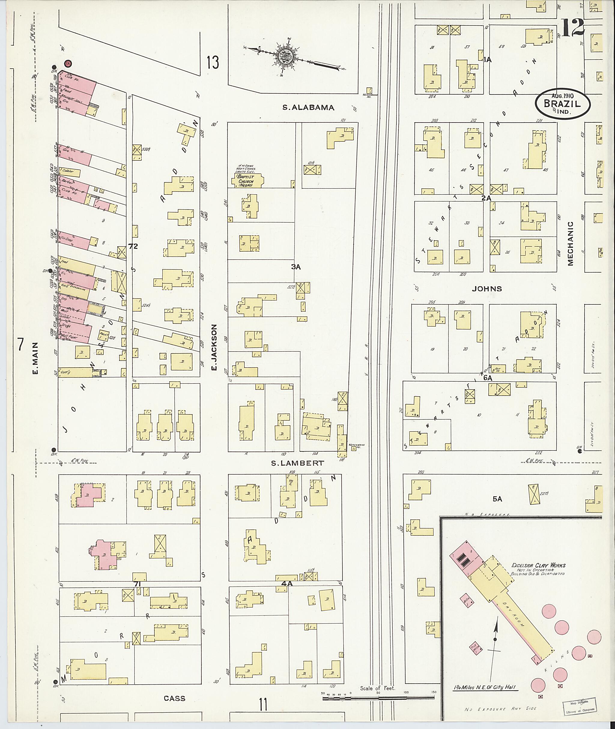 This old map of Brazil, Clay County, Indiana was created by Sanborn Map Company in 1910