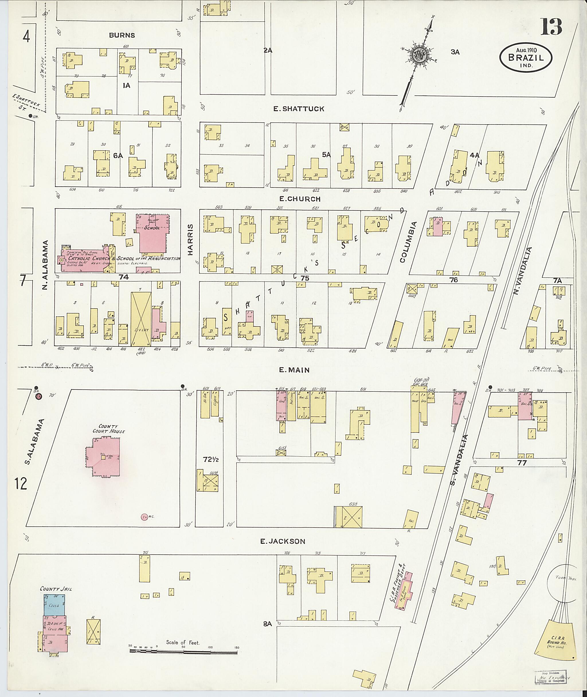 This old map of Brazil, Clay County, Indiana was created by Sanborn Map Company in 1910