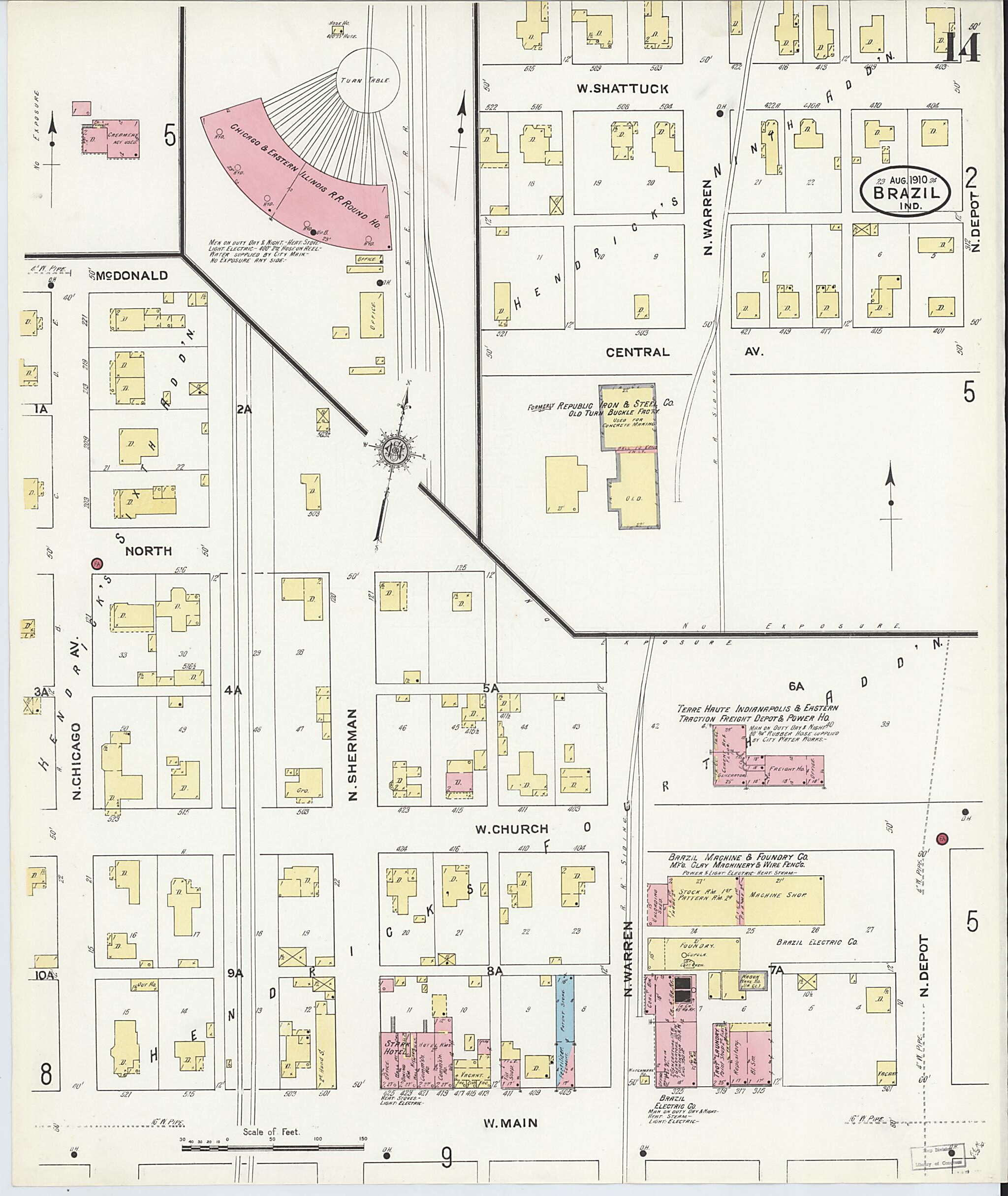 This old map of Brazil, Clay County, Indiana was created by Sanborn Map Company in 1910