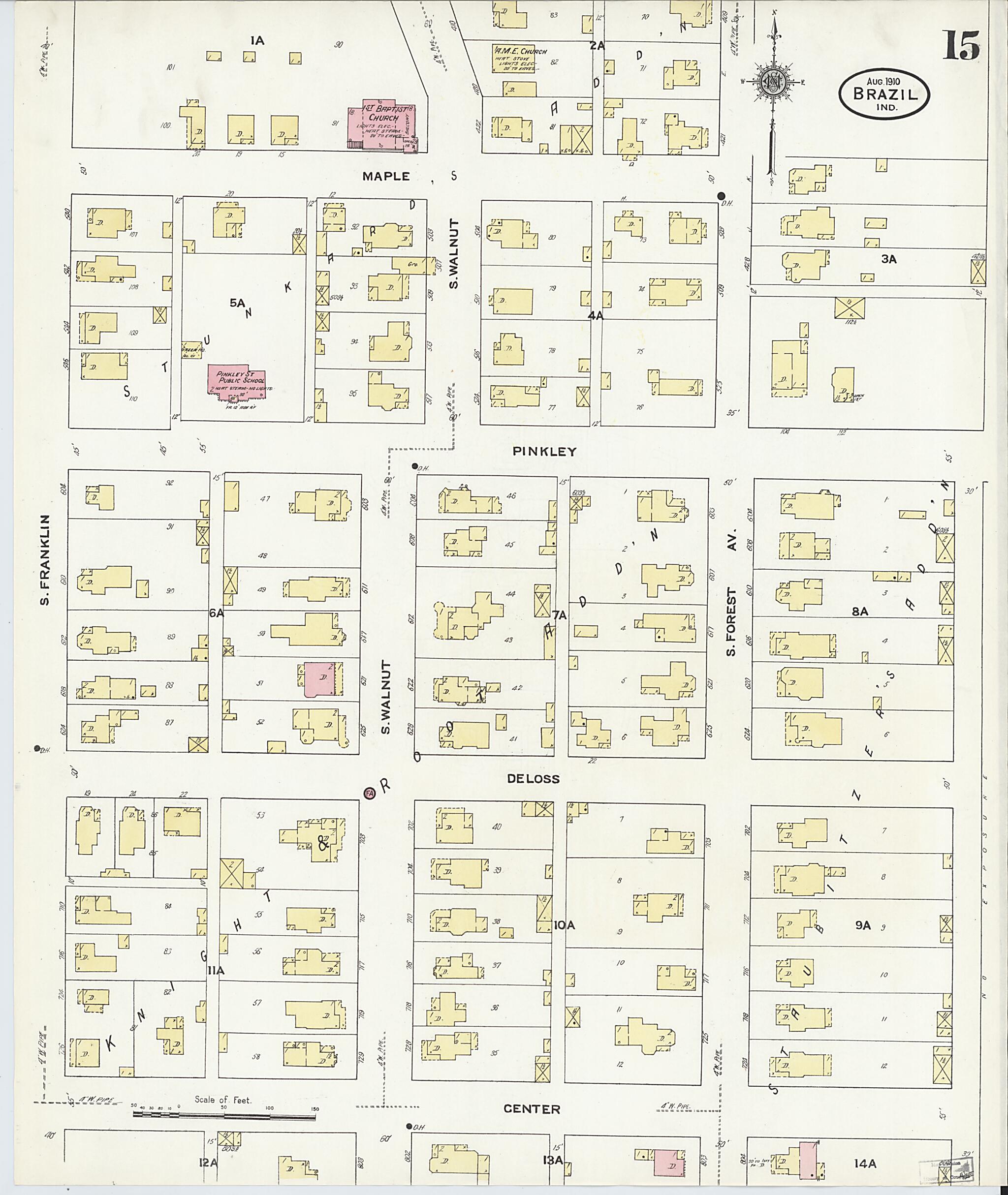 This old map of Brazil, Clay County, Indiana was created by Sanborn Map Company in 1910