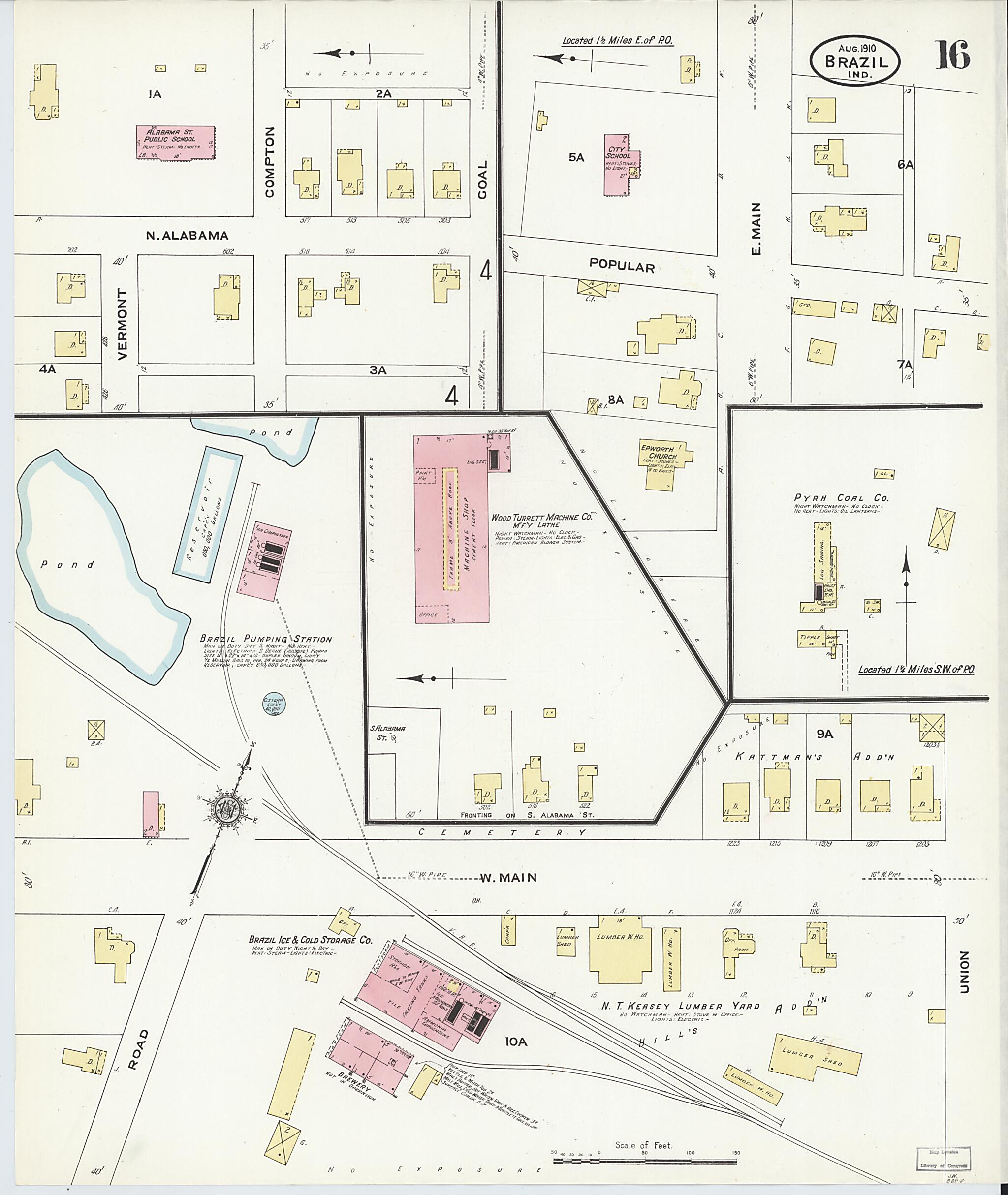 This old map of Brazil, Clay County, Indiana was created by Sanborn Map Company in 1910