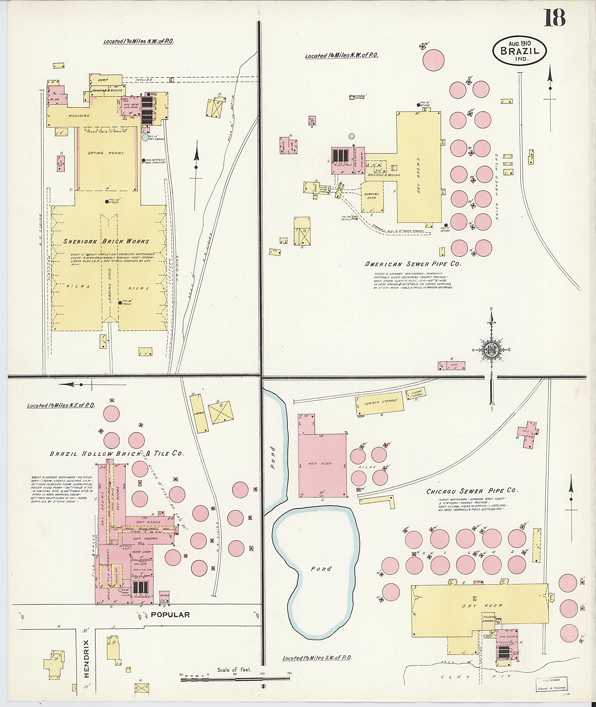This old map of Brazil, Clay County, Indiana was created by Sanborn Map Company in 1910