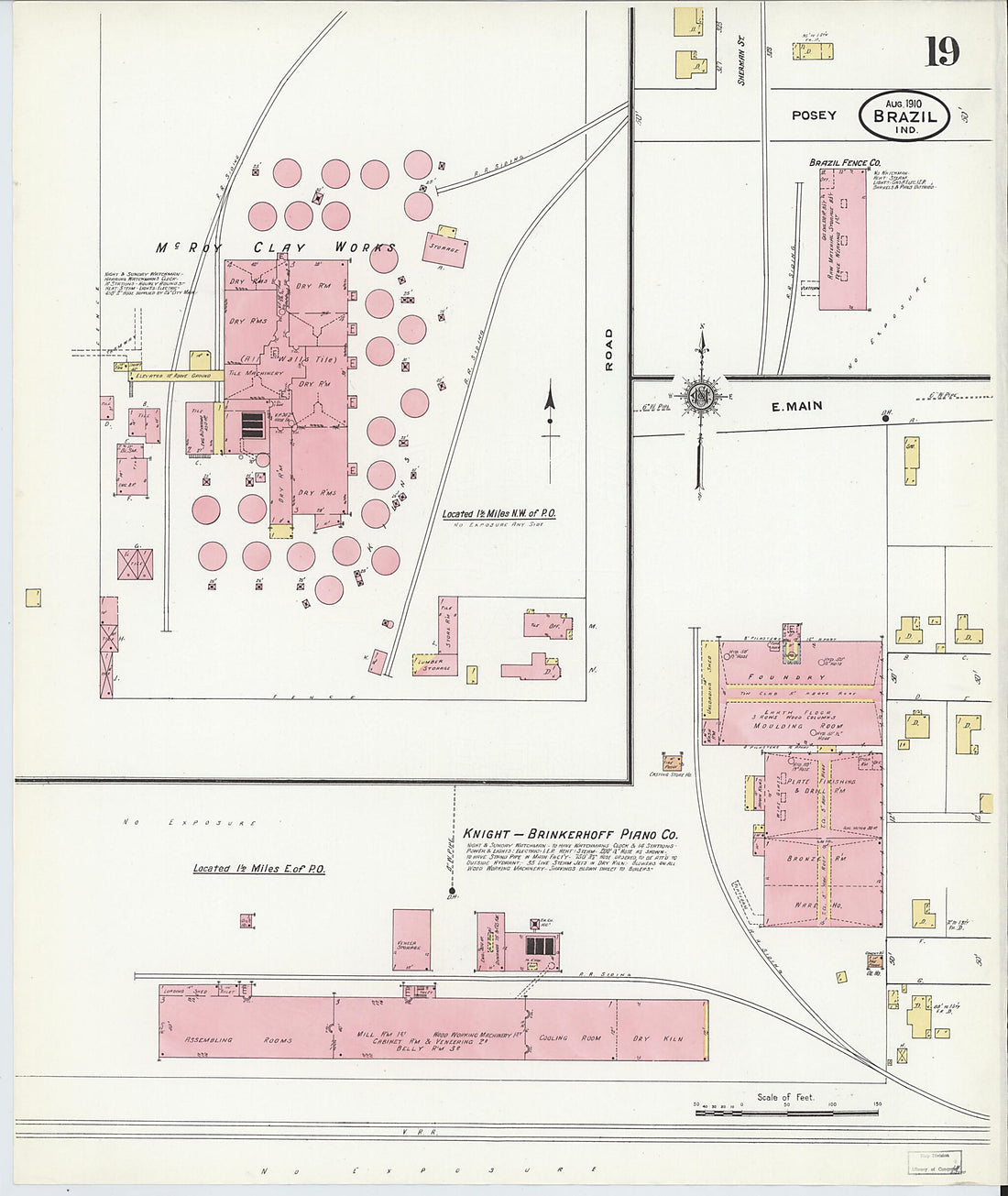 This old map of Brazil, Clay County, Indiana was created by Sanborn Map Company in 1910