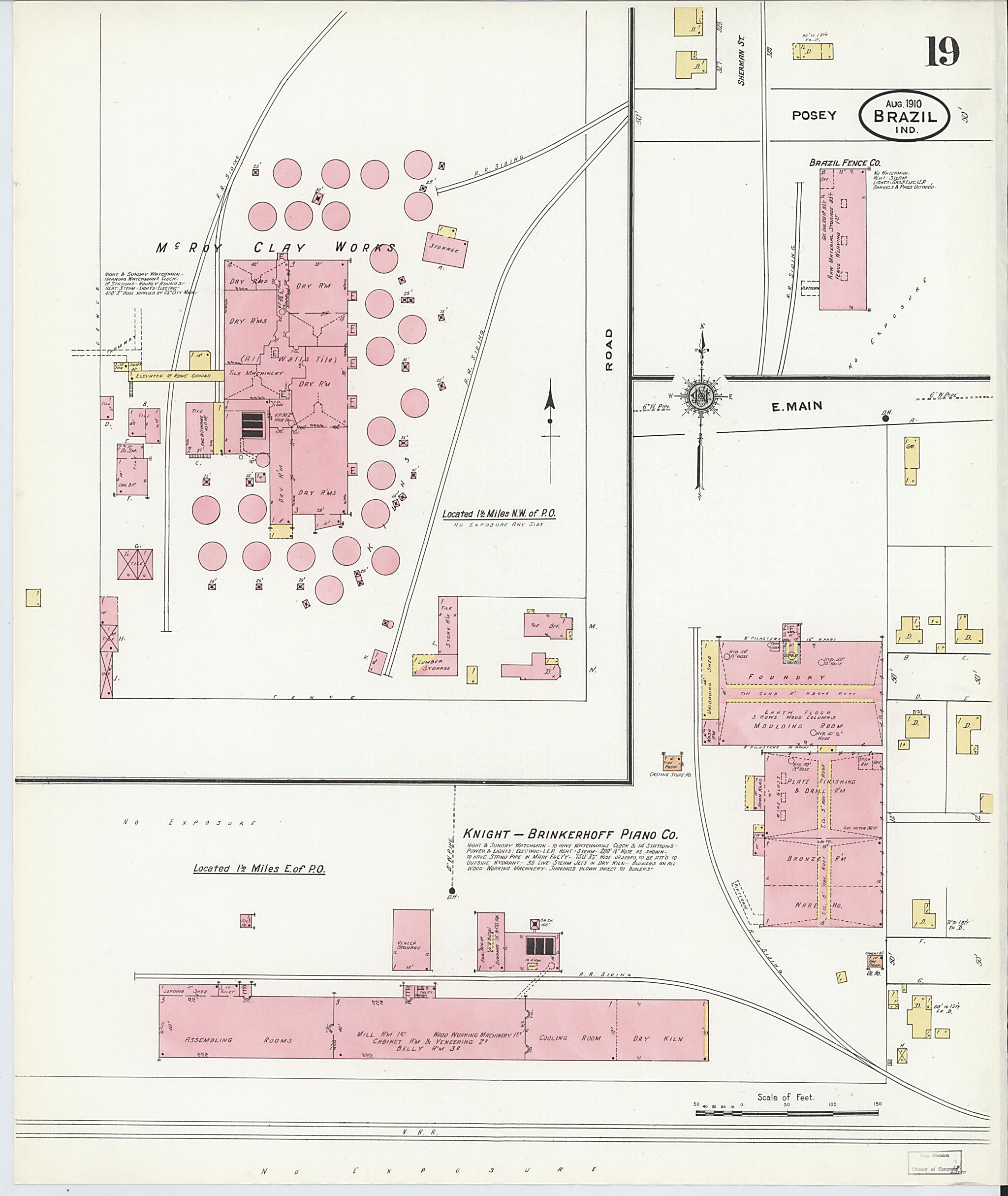 This old map of Brazil, Clay County, Indiana was created by Sanborn Map Company in 1910