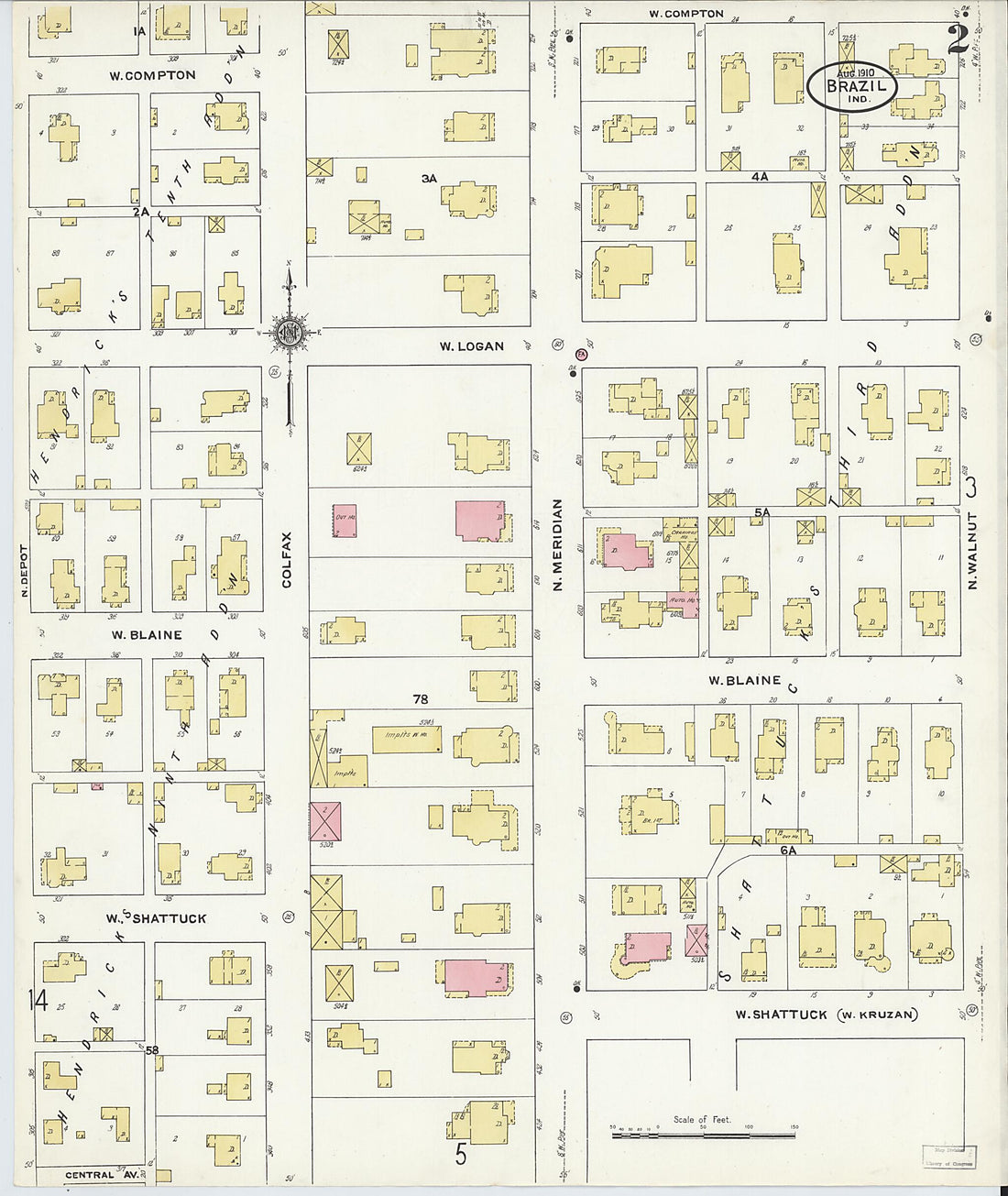 This old map of Brazil, Clay County, Indiana was created by Sanborn Map Company in 1910