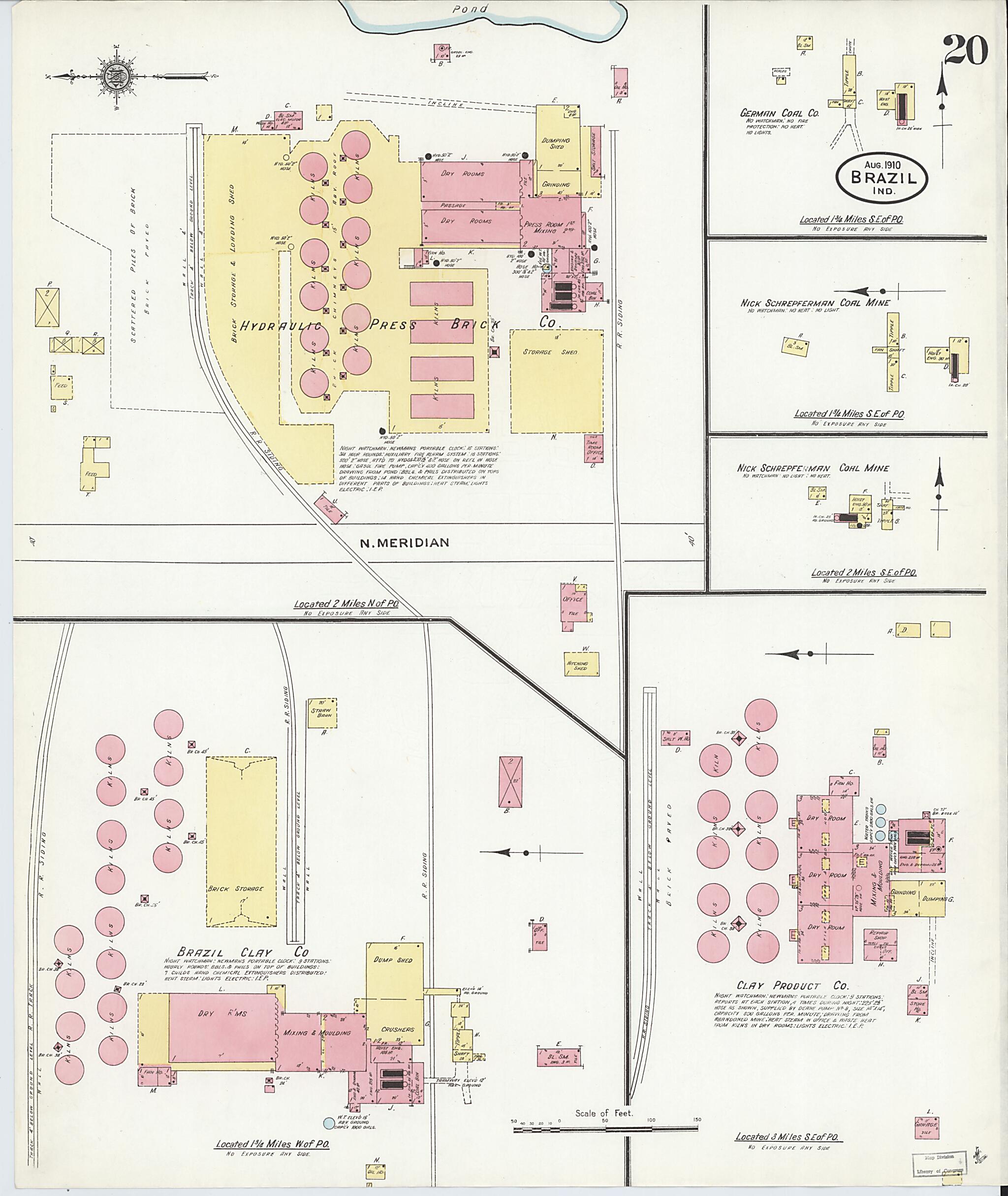 This old map of Brazil, Clay County, Indiana was created by Sanborn Map Company in 1910