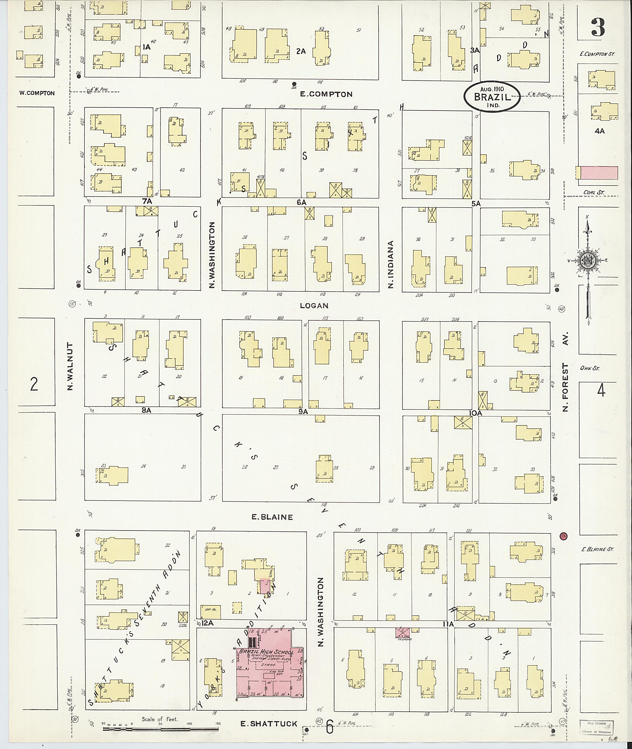 This old map of Brazil, Clay County, Indiana was created by Sanborn Map Company in 1910