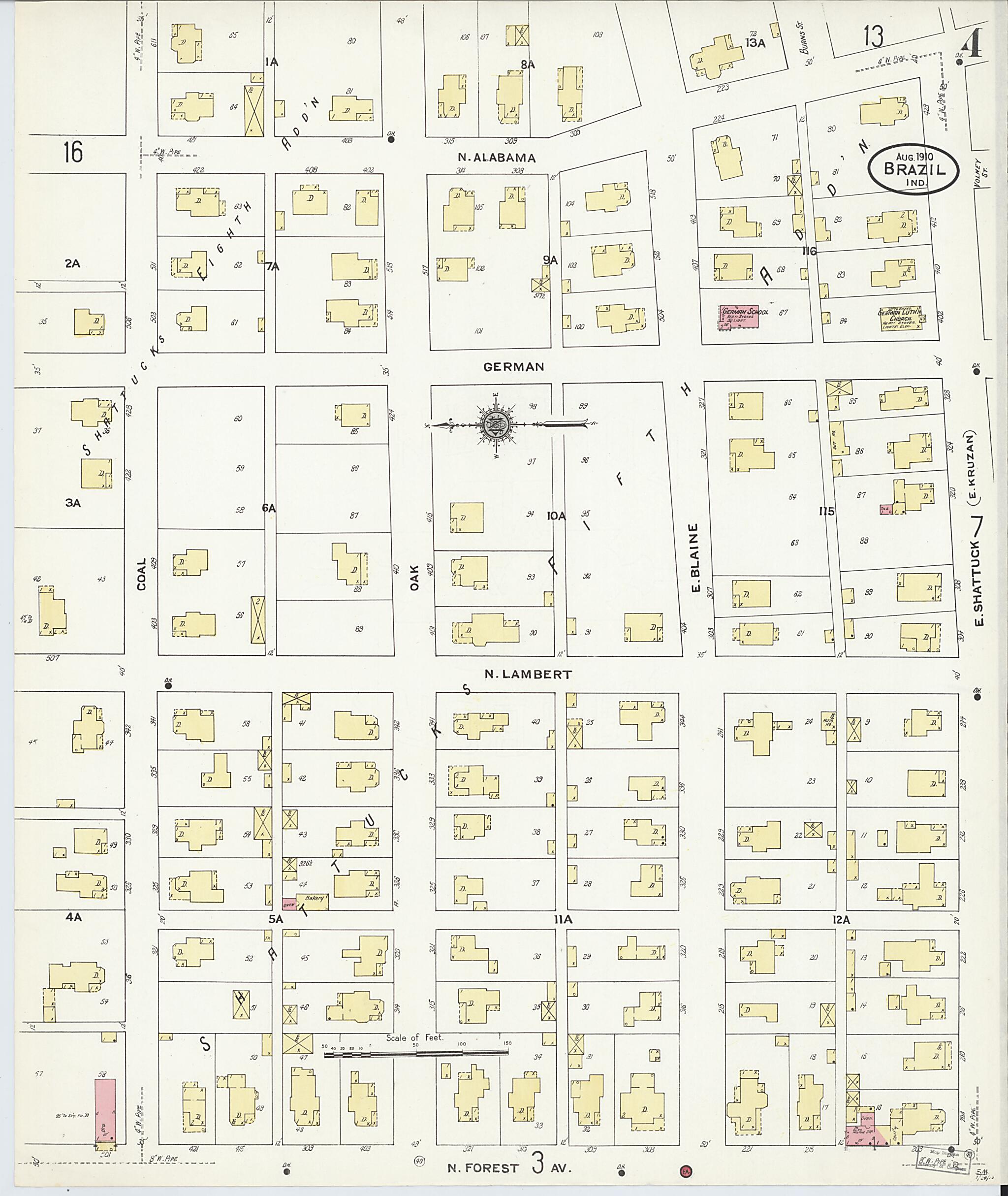 This old map of Brazil, Clay County, Indiana was created by Sanborn Map Company in 1910