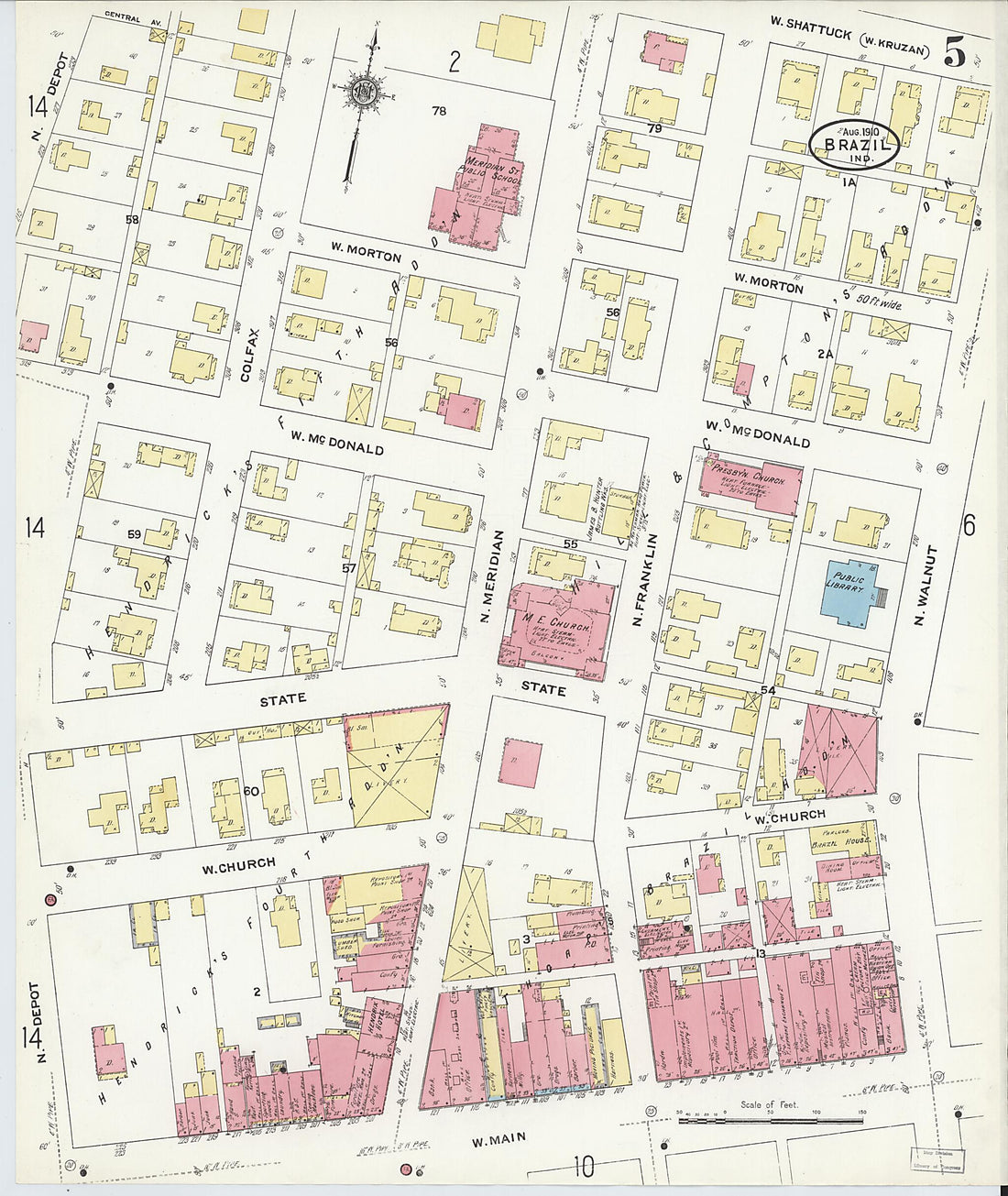This old map of Brazil, Clay County, Indiana was created by Sanborn Map Company in 1910