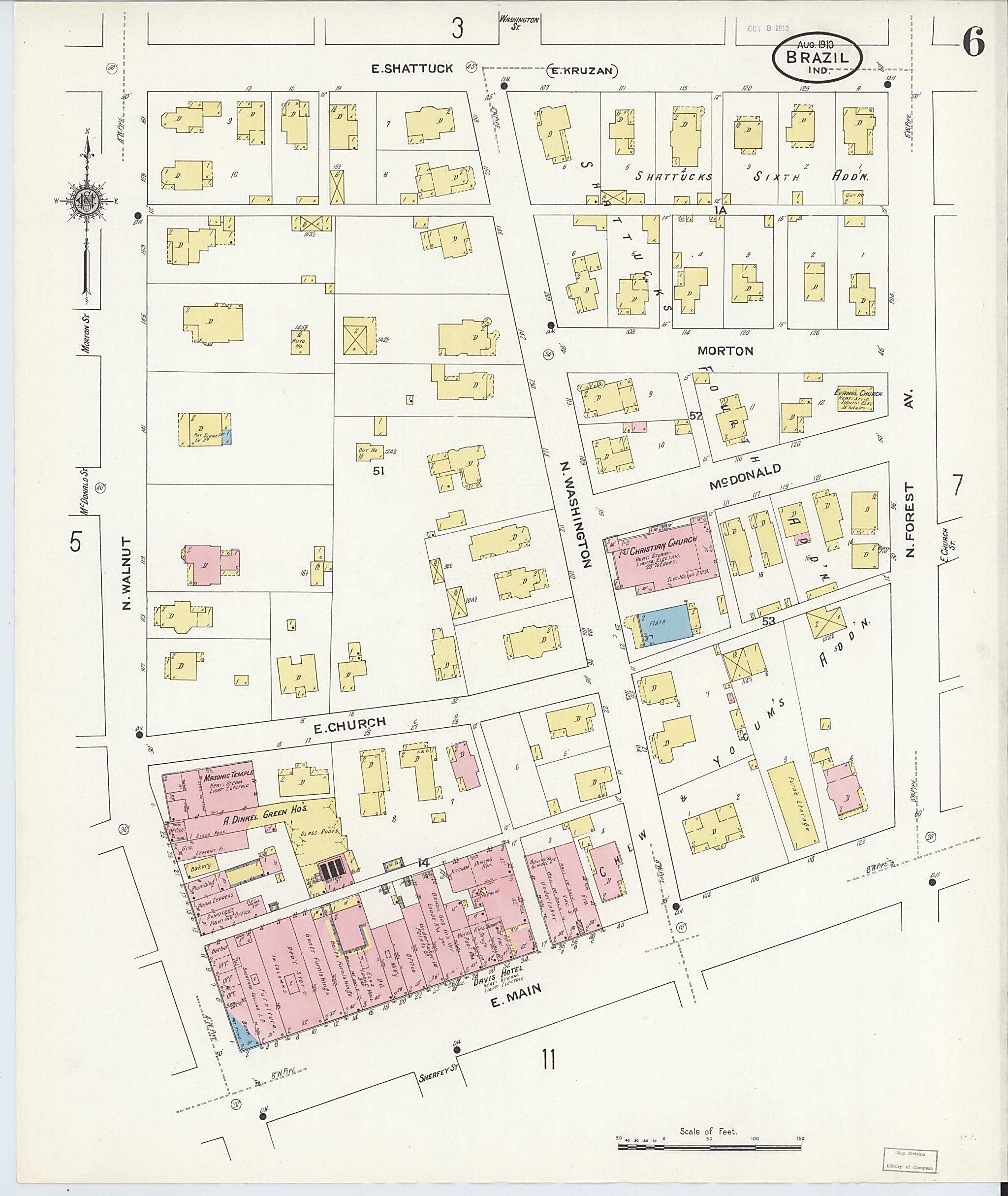 This old map of Brazil, Clay County, Indiana was created by Sanborn Map Company in 1910