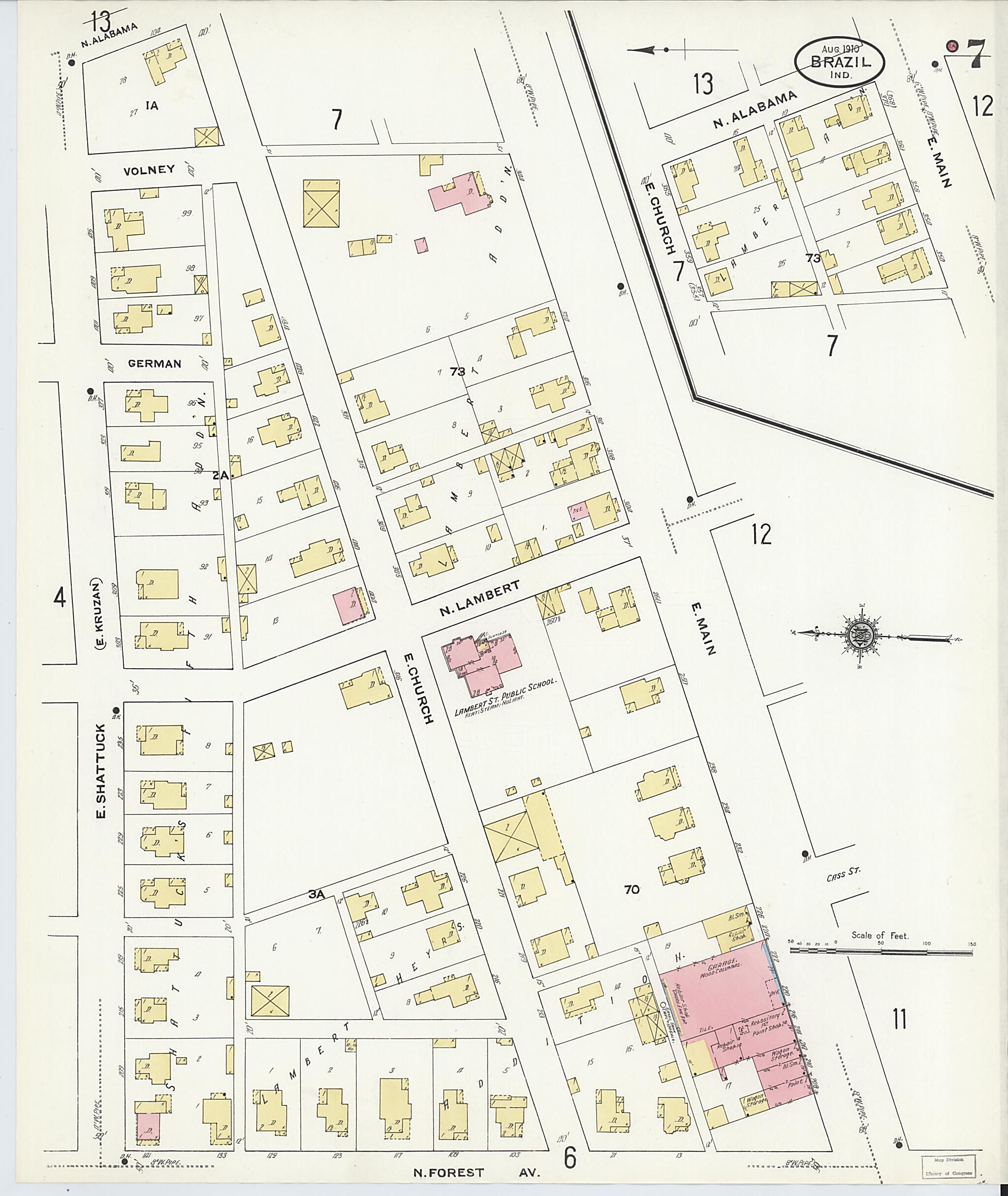This old map of Brazil, Clay County, Indiana was created by Sanborn Map Company in 1910