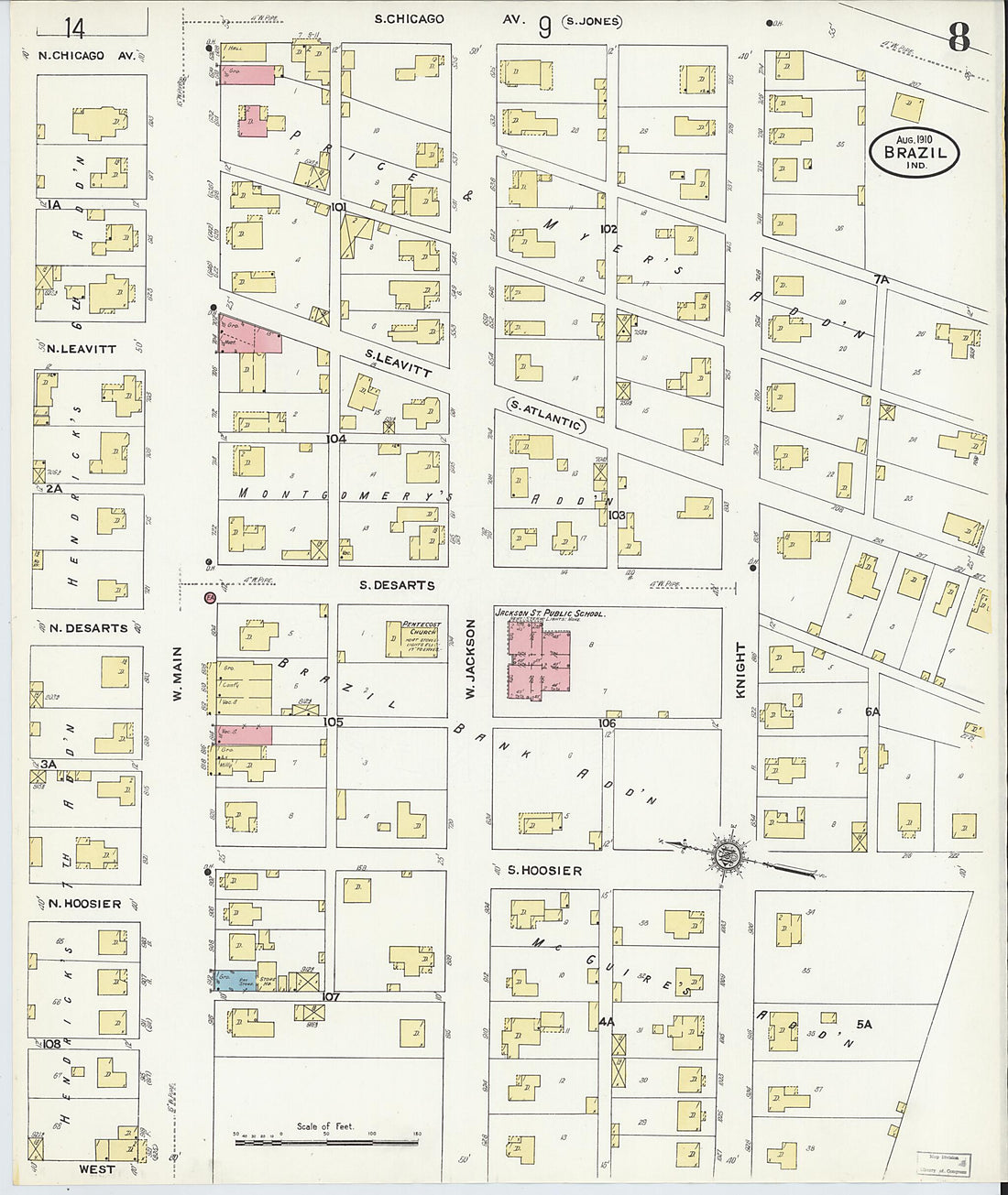 This old map of Brazil, Clay County, Indiana was created by Sanborn Map Company in 1910