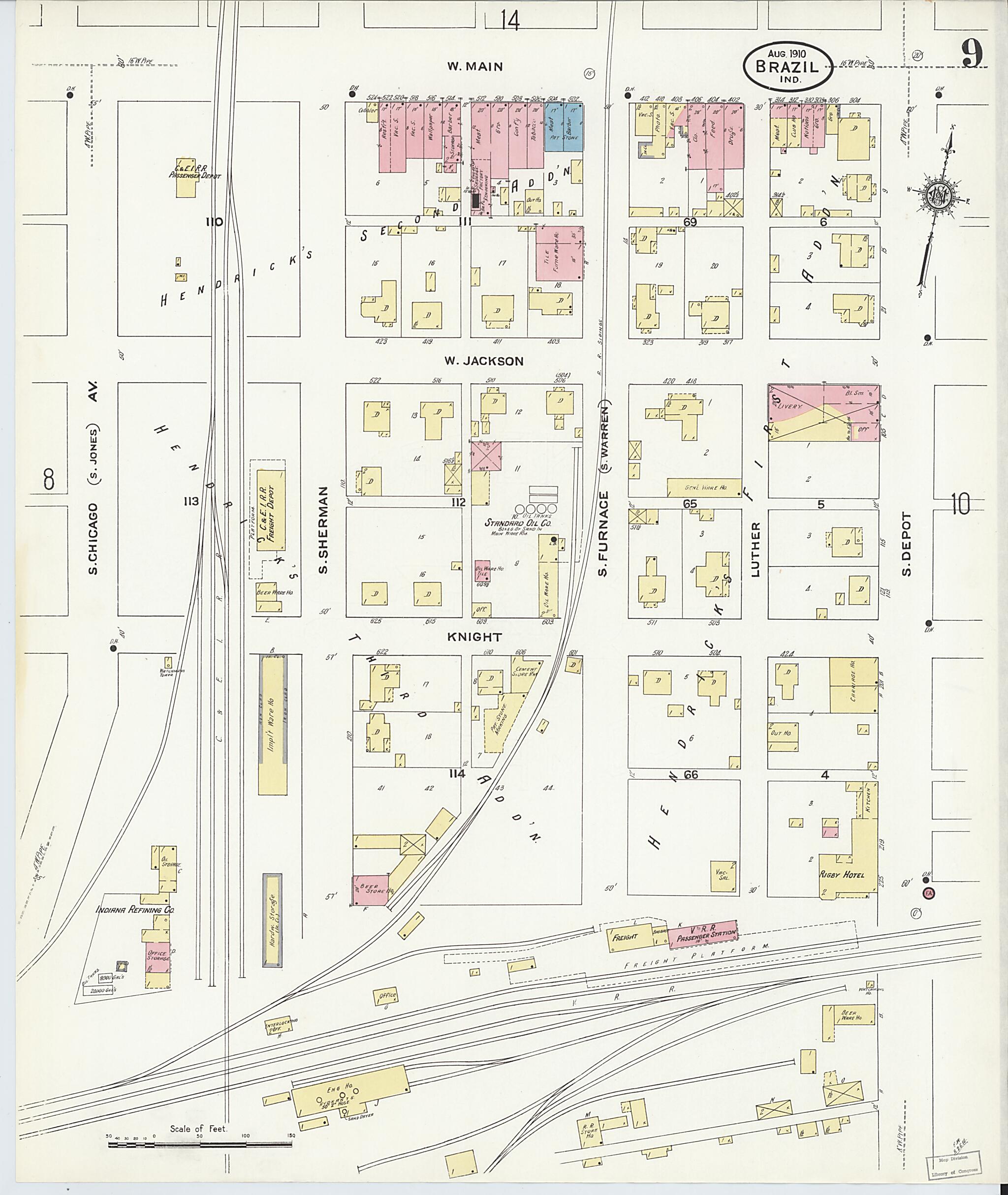 This old map of Brazil, Clay County, Indiana was created by Sanborn Map Company in 1910