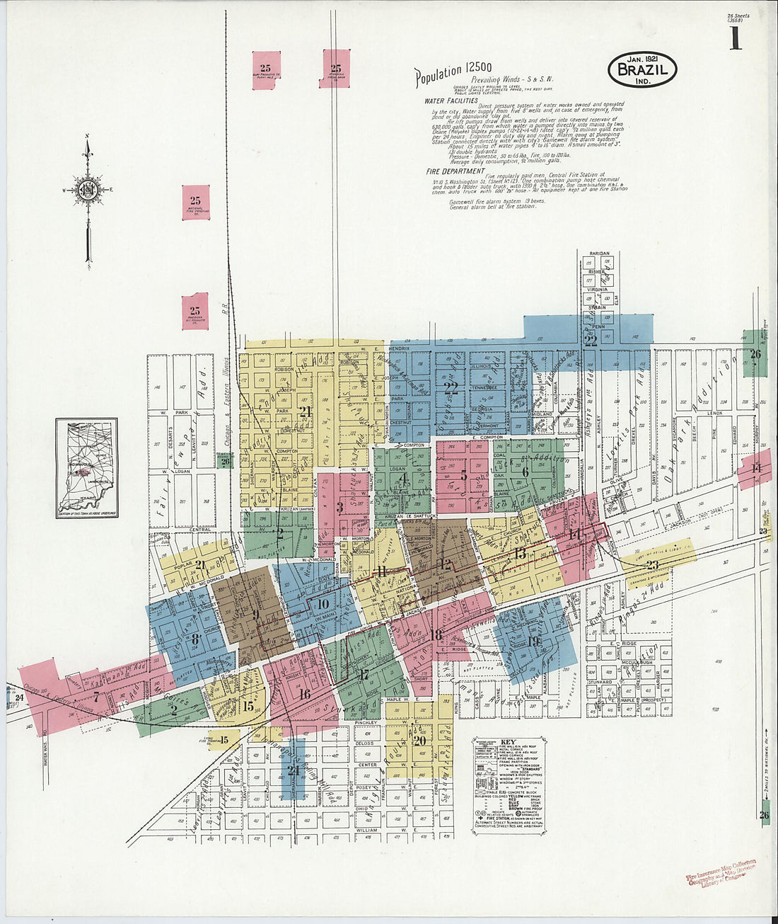 This old map of Brazil, Clay County, Indiana was created by Sanborn Map Company in 1921