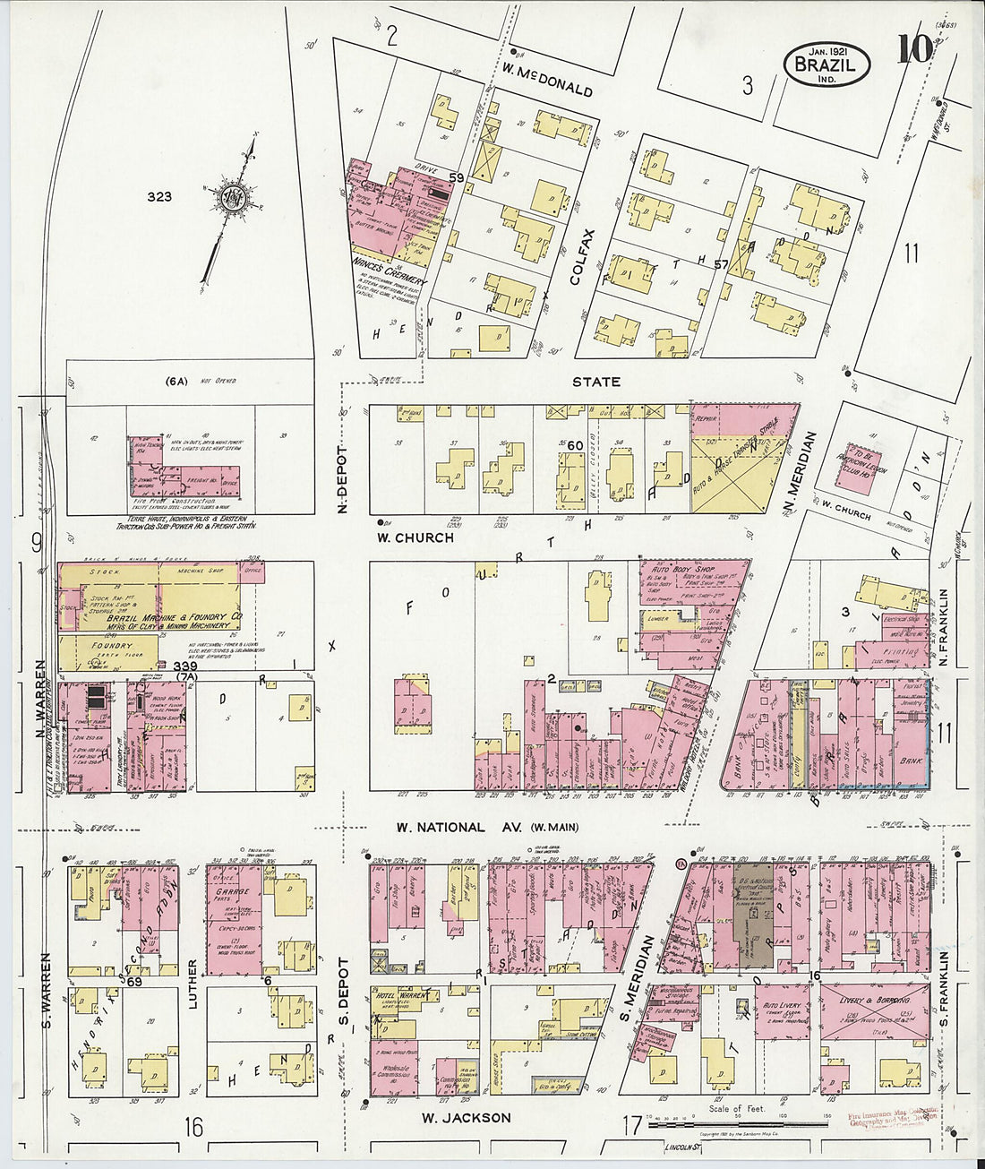 This old map of Brazil, Clay County, Indiana was created by Sanborn Map Company in 1921