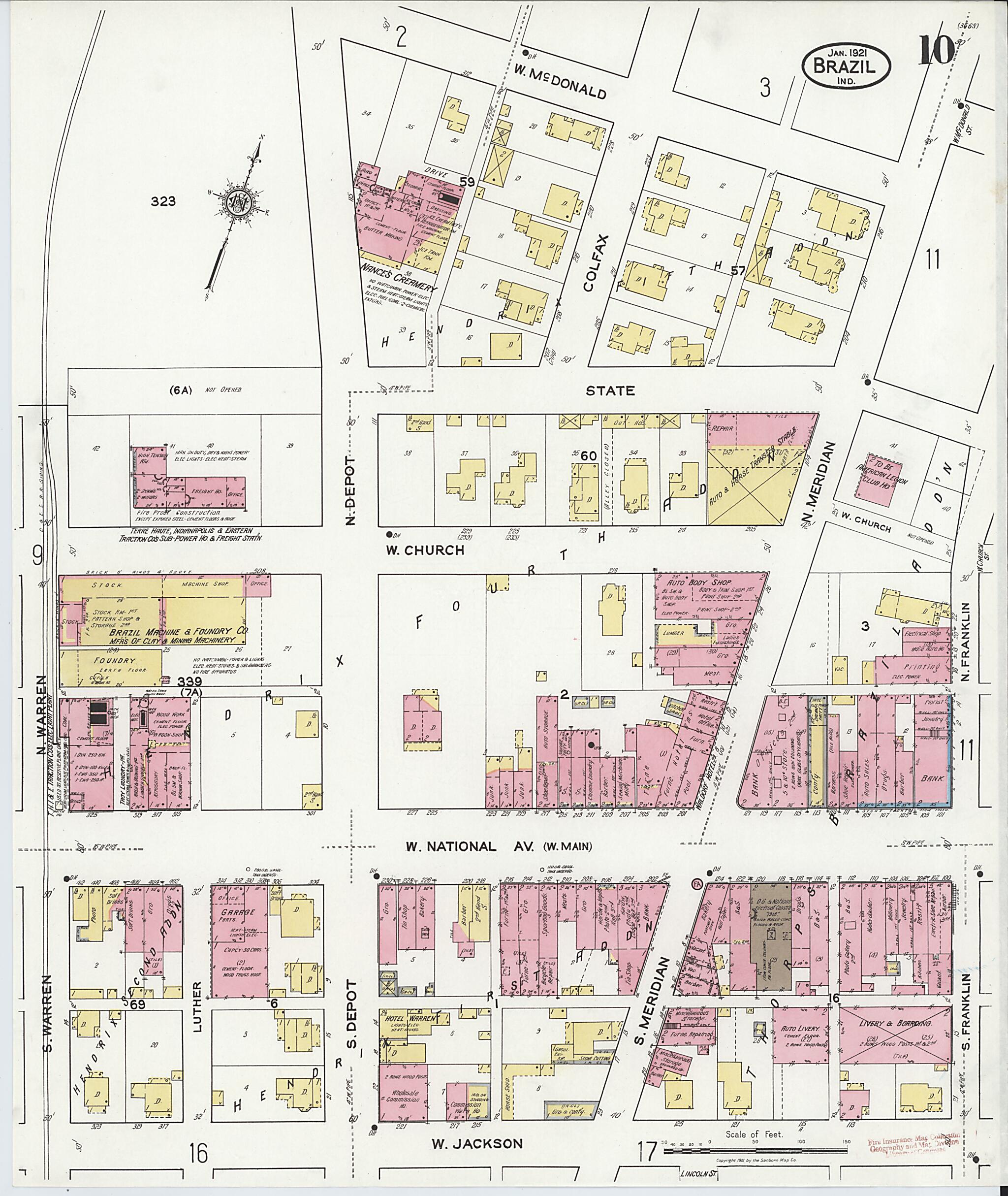 This old map of Brazil, Clay County, Indiana was created by Sanborn Map Company in 1921