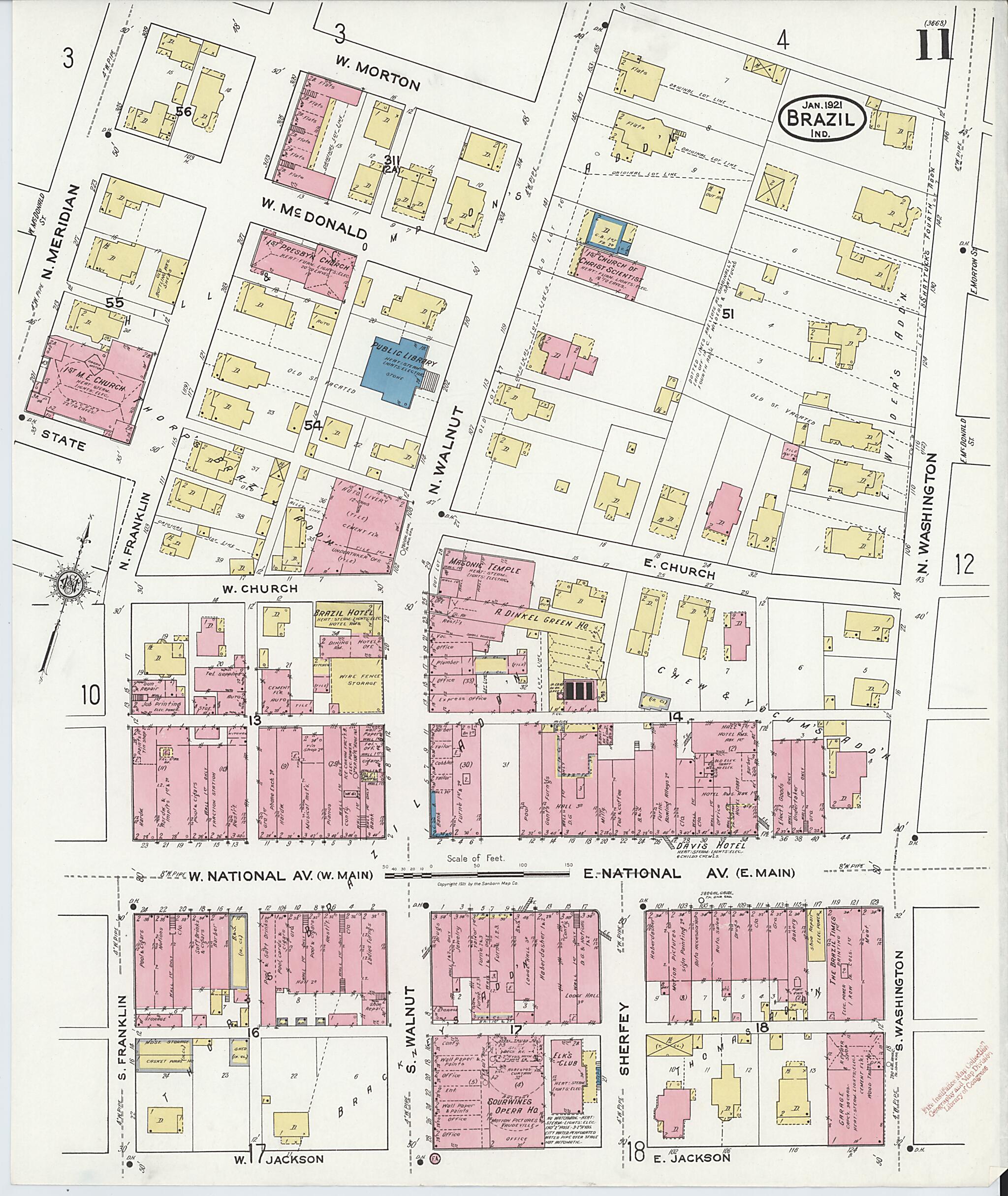 This old map of Brazil, Clay County, Indiana was created by Sanborn Map Company in 1921