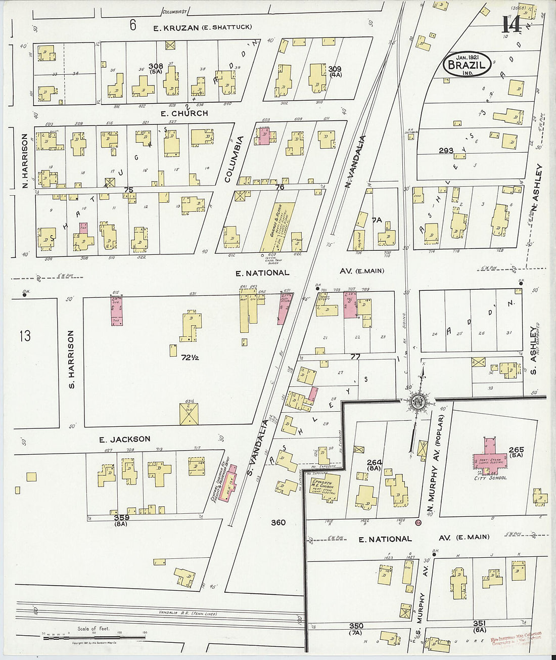 This old map of Brazil, Clay County, Indiana was created by Sanborn Map Company in 1921