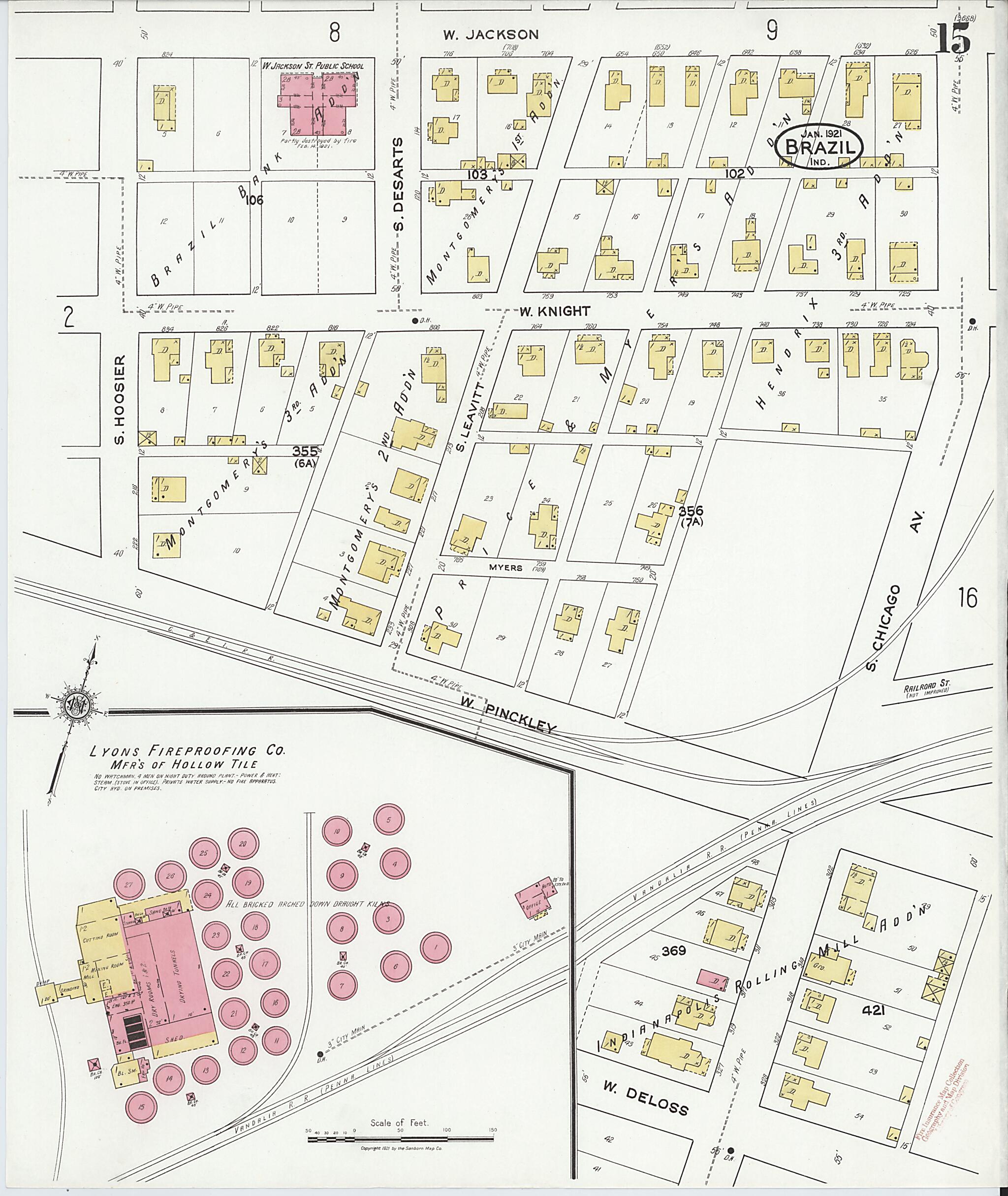 This old map of Brazil, Clay County, Indiana was created by Sanborn Map Company in 1921