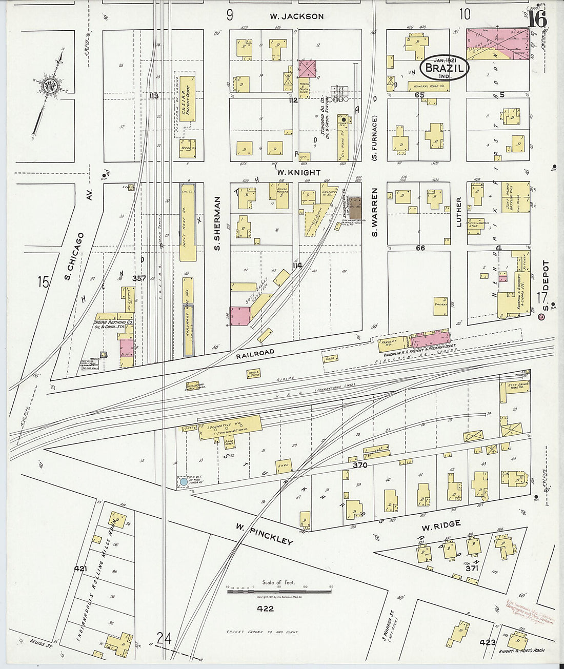 This old map of Brazil, Clay County, Indiana was created by Sanborn Map Company in 1921