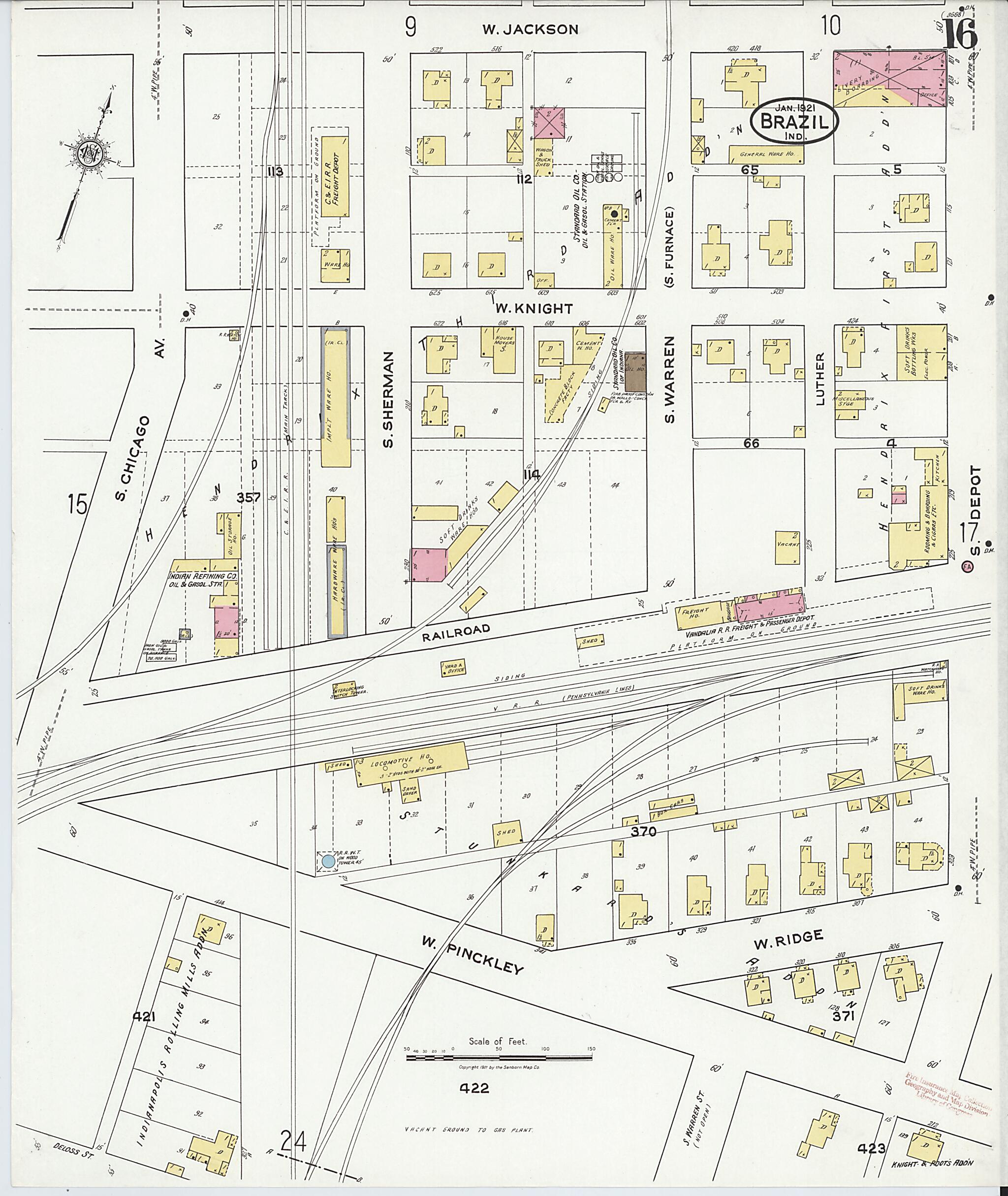 This old map of Brazil, Clay County, Indiana was created by Sanborn Map Company in 1921