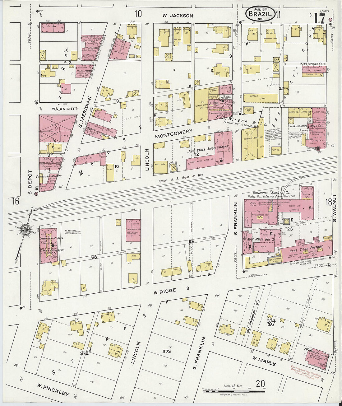 This old map of Brazil, Clay County, Indiana was created by Sanborn Map Company in 1921