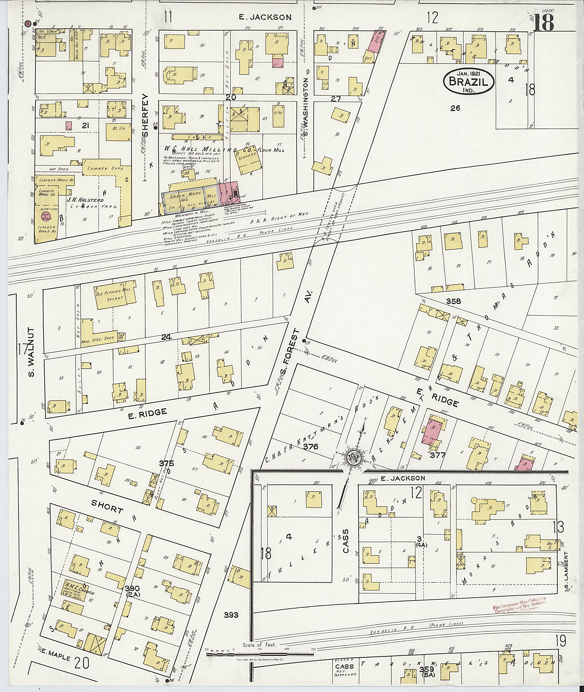 This old map of Brazil, Clay County, Indiana was created by Sanborn Map Company in 1921