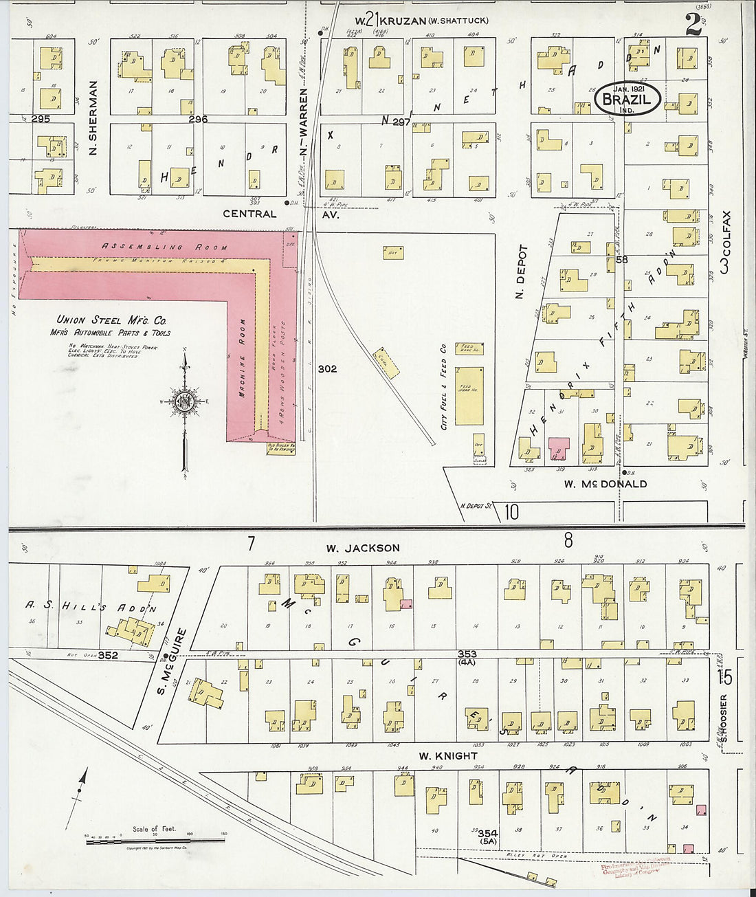 This old map of Brazil, Clay County, Indiana was created by Sanborn Map Company in 1921