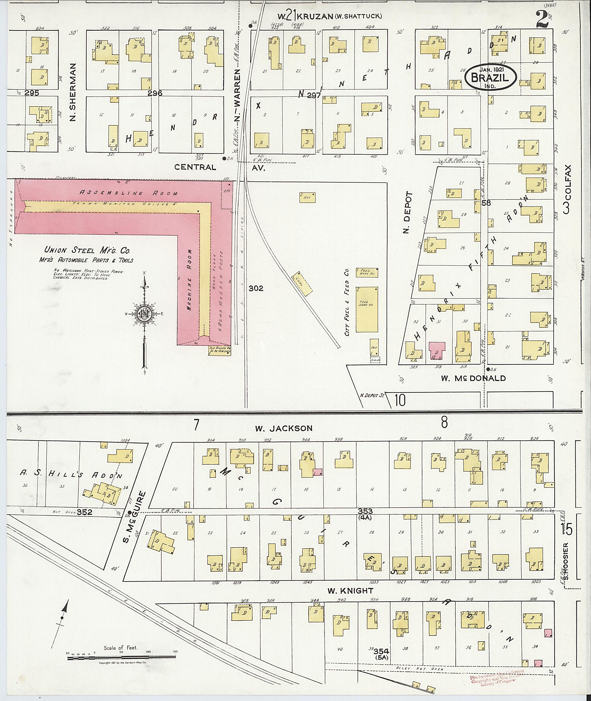 This old map of Brazil, Clay County, Indiana was created by Sanborn Map Company in 1921