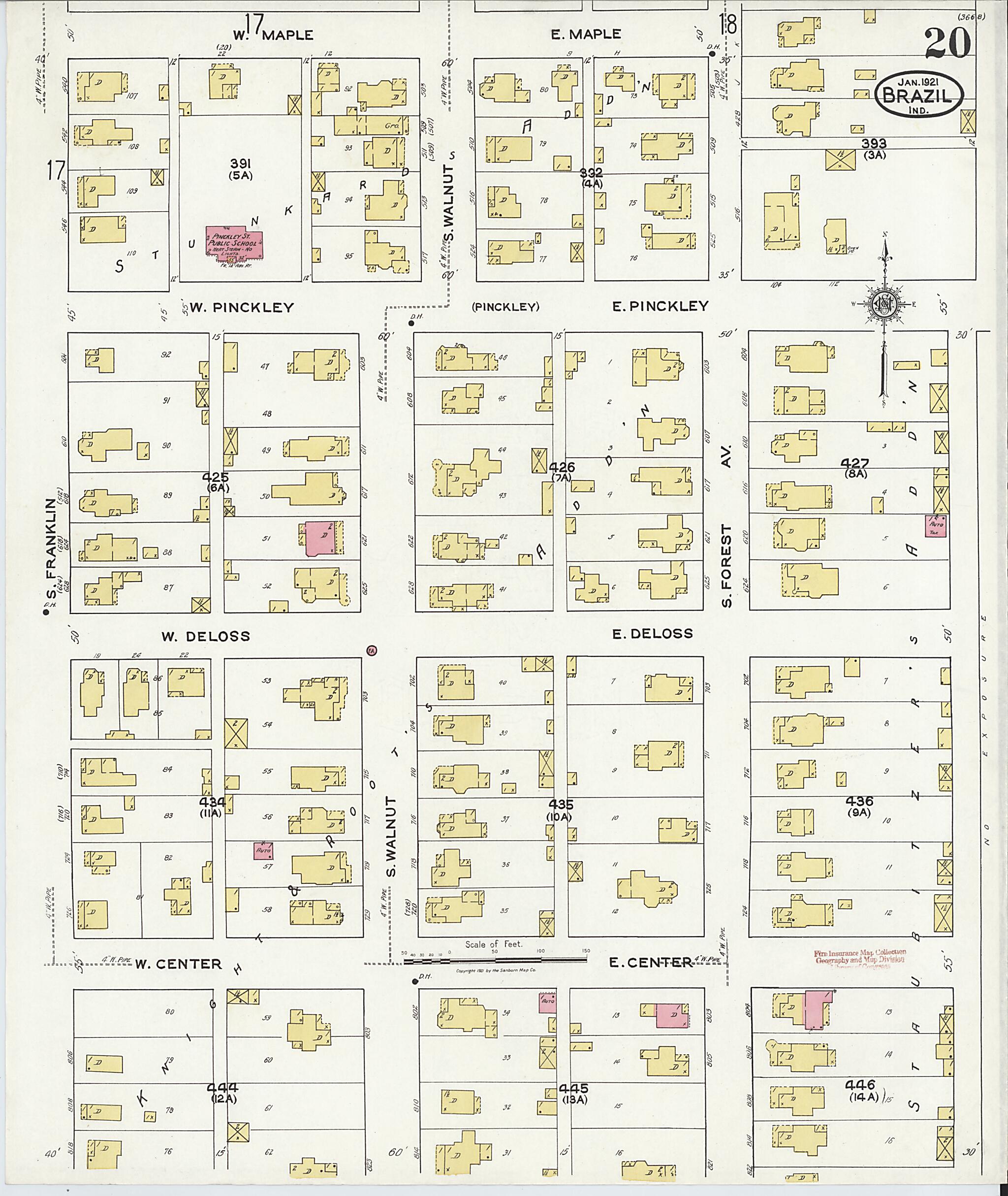 This old map of Brazil, Clay County, Indiana was created by Sanborn Map Company in 1921