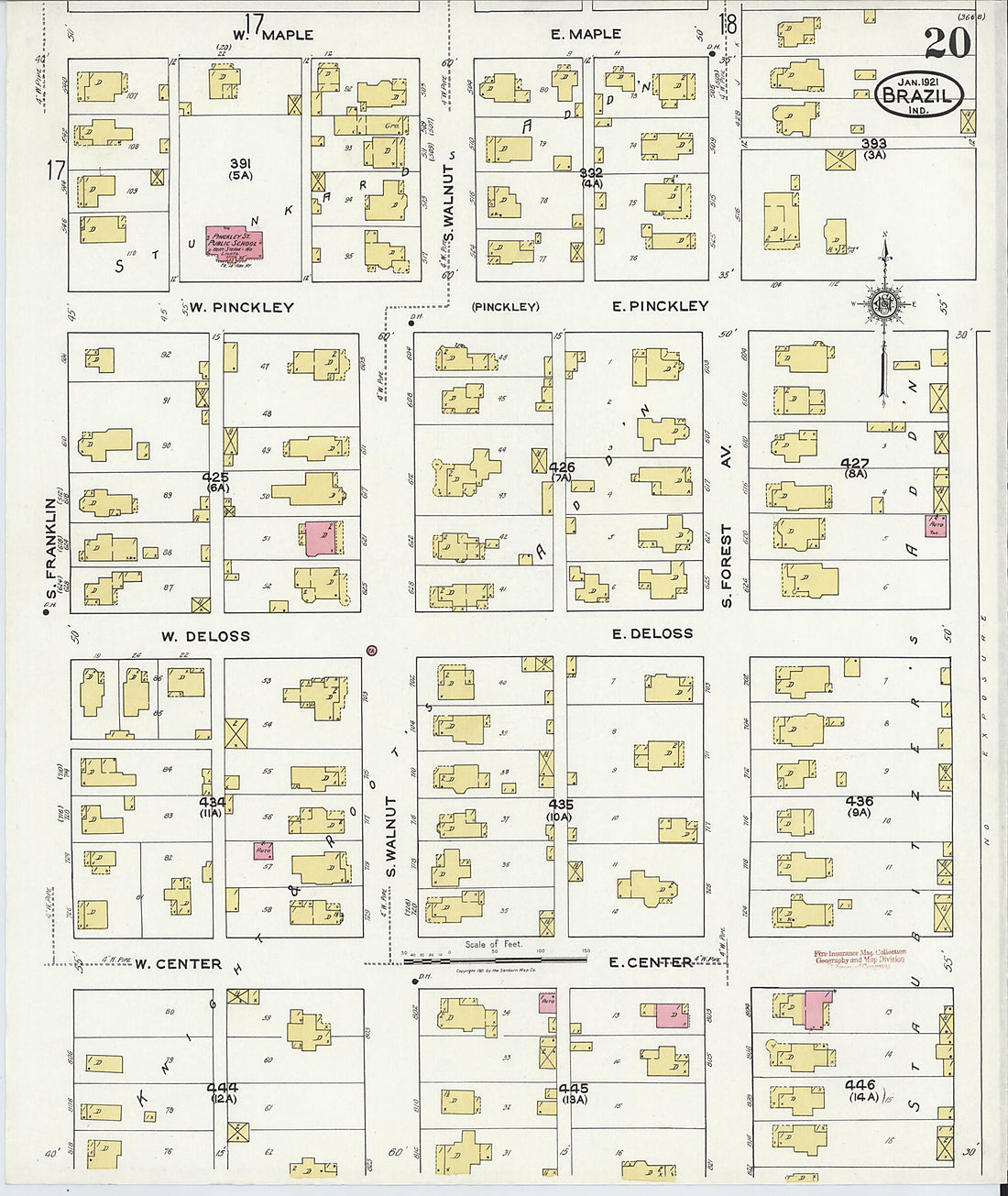 This old map of Brazil, Clay County, Indiana was created by Sanborn Map Company in 1921