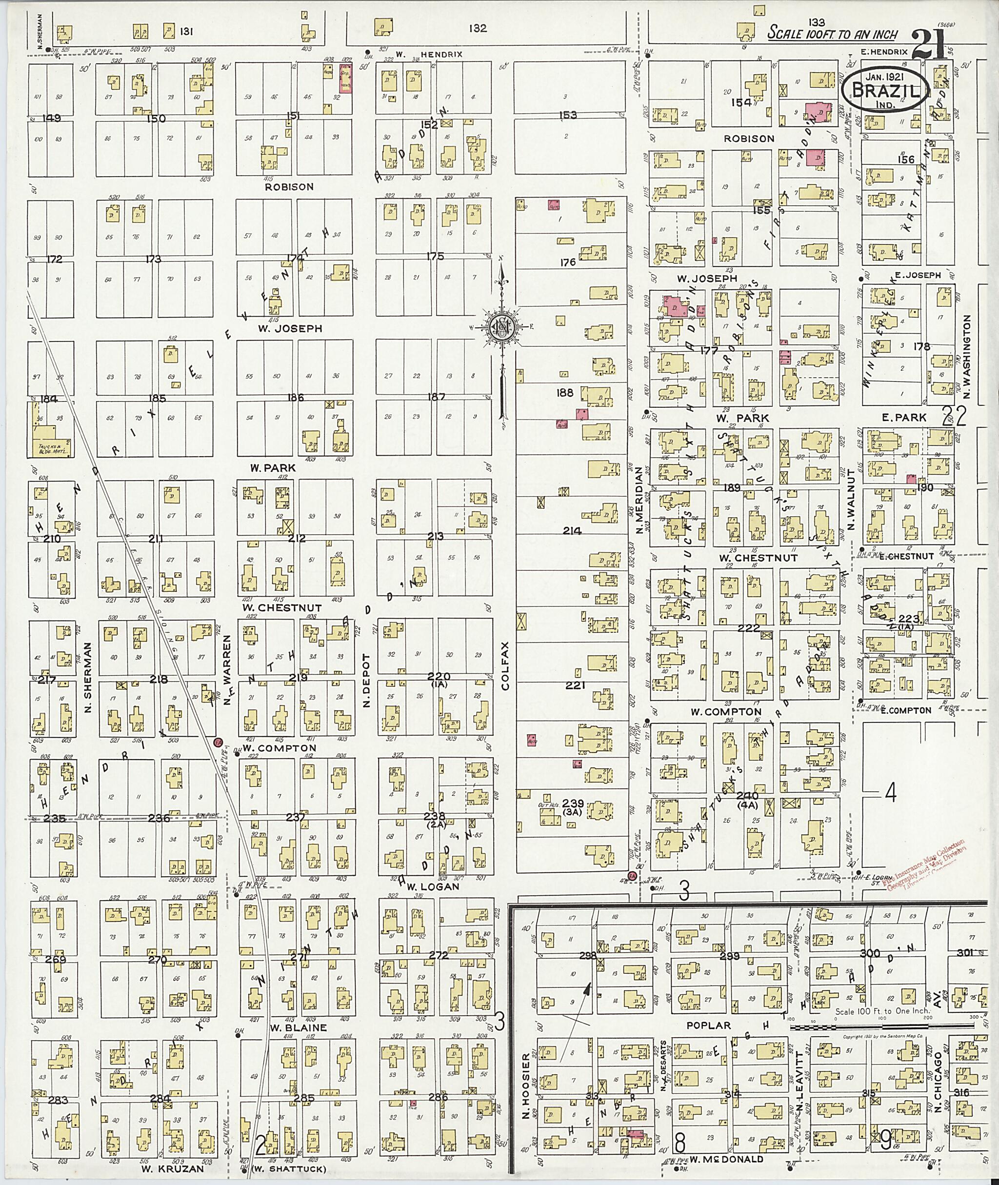 This old map of Brazil, Clay County, Indiana was created by Sanborn Map Company in 1921