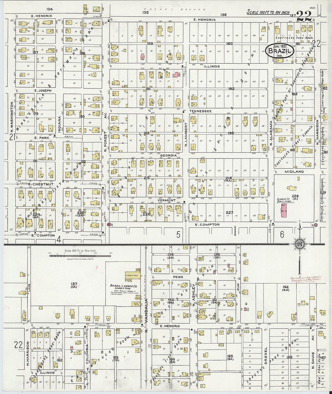 This old map of Brazil, Clay County, Indiana was created by Sanborn Map Company in 1921