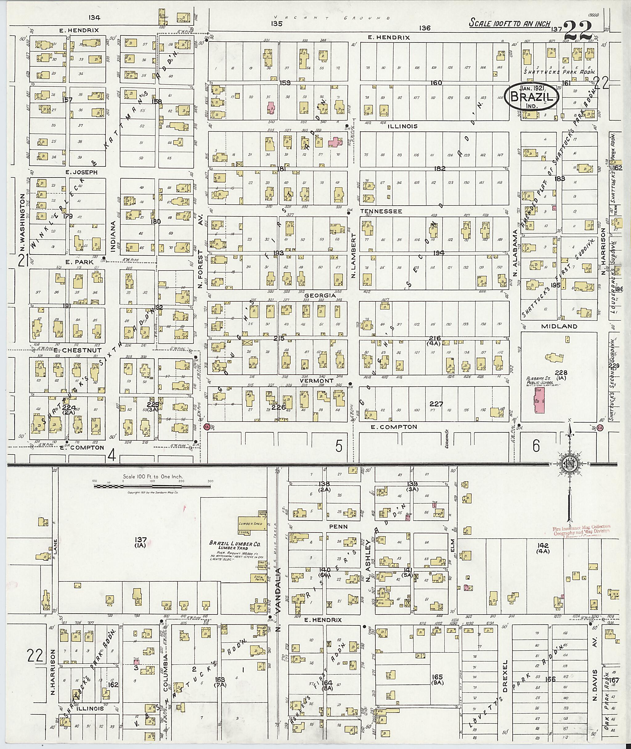 This old map of Brazil, Clay County, Indiana was created by Sanborn Map Company in 1921