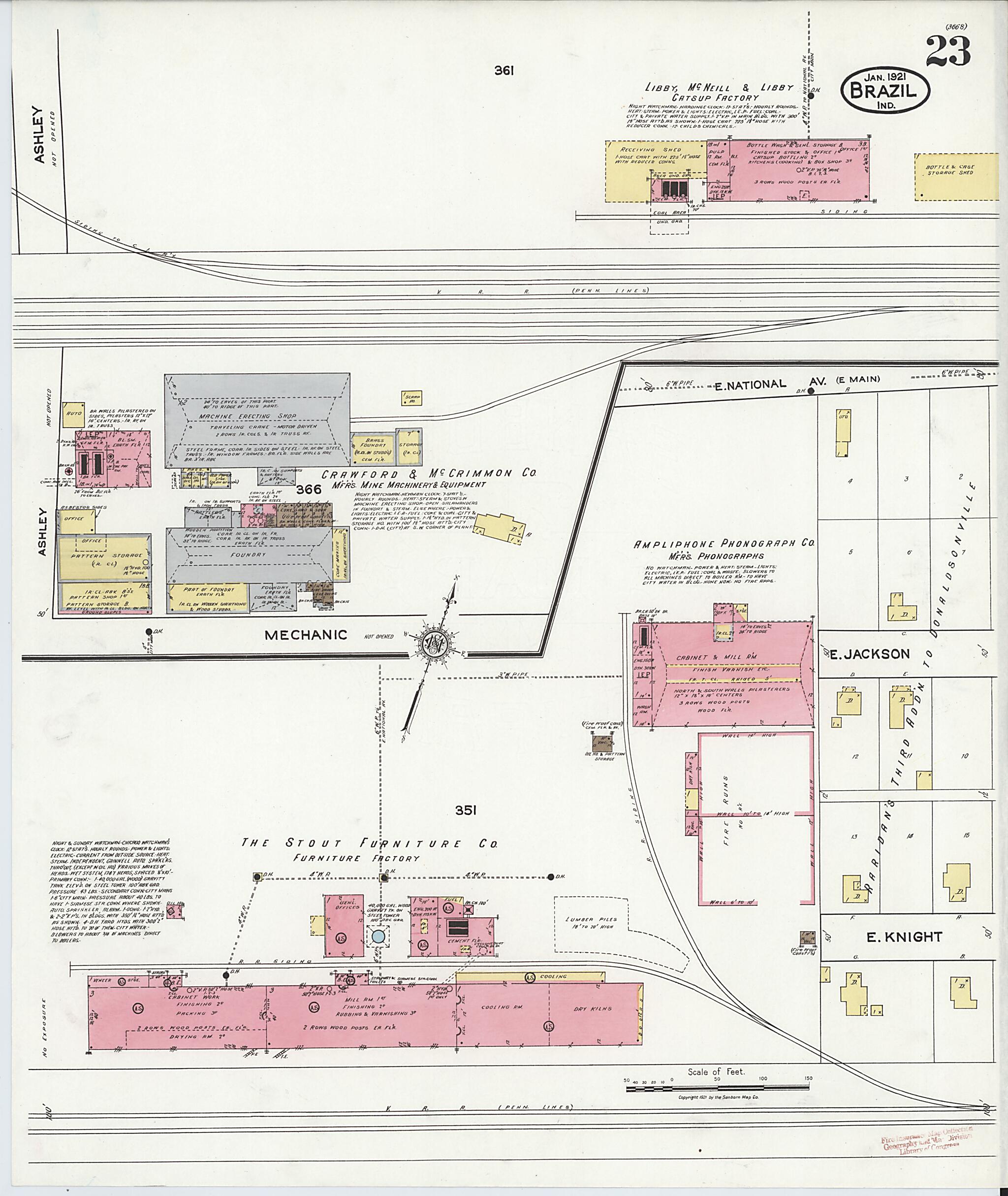 This old map of Brazil, Clay County, Indiana was created by Sanborn Map Company in 1921