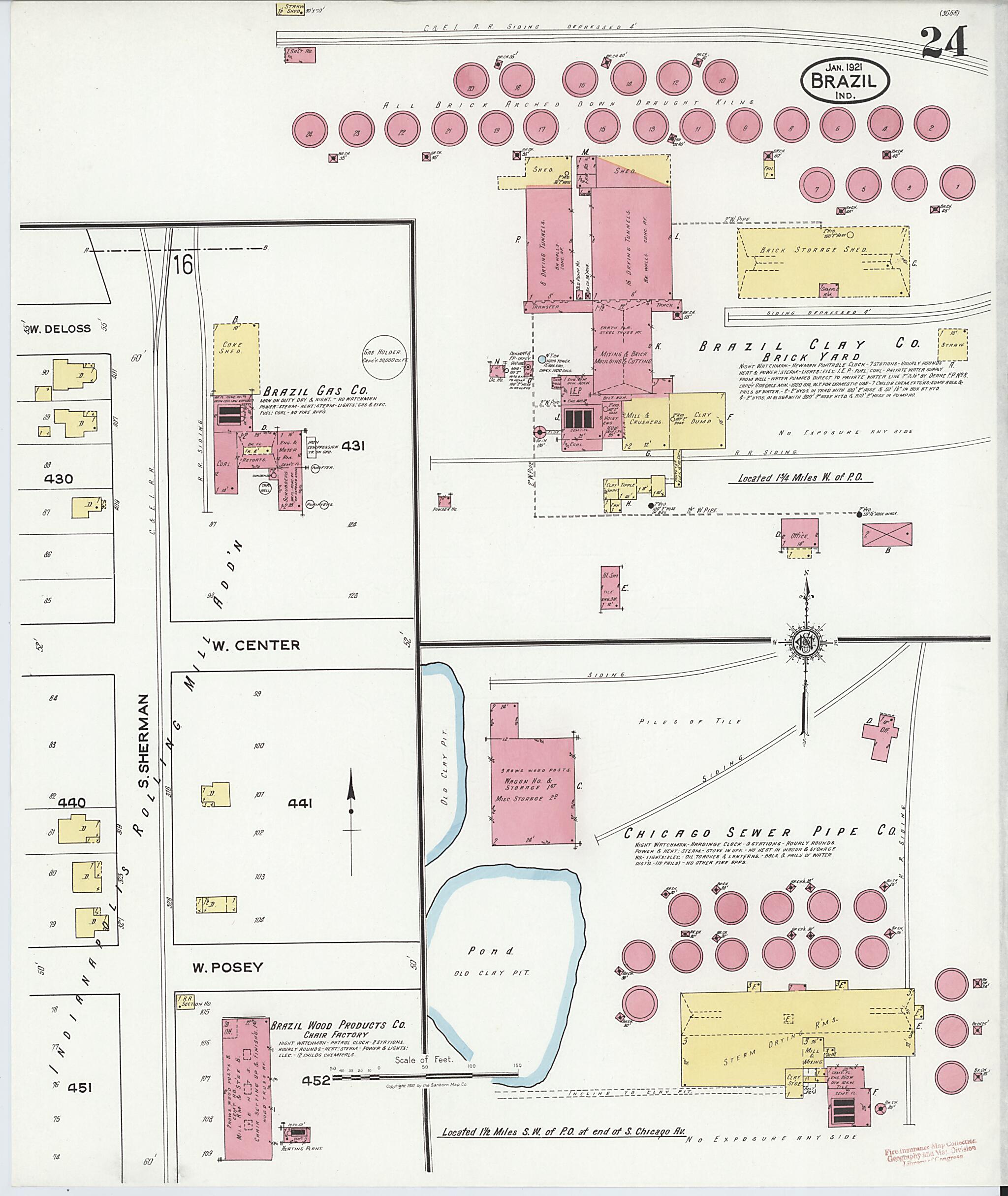 This old map of Brazil, Clay County, Indiana was created by Sanborn Map Company in 1921