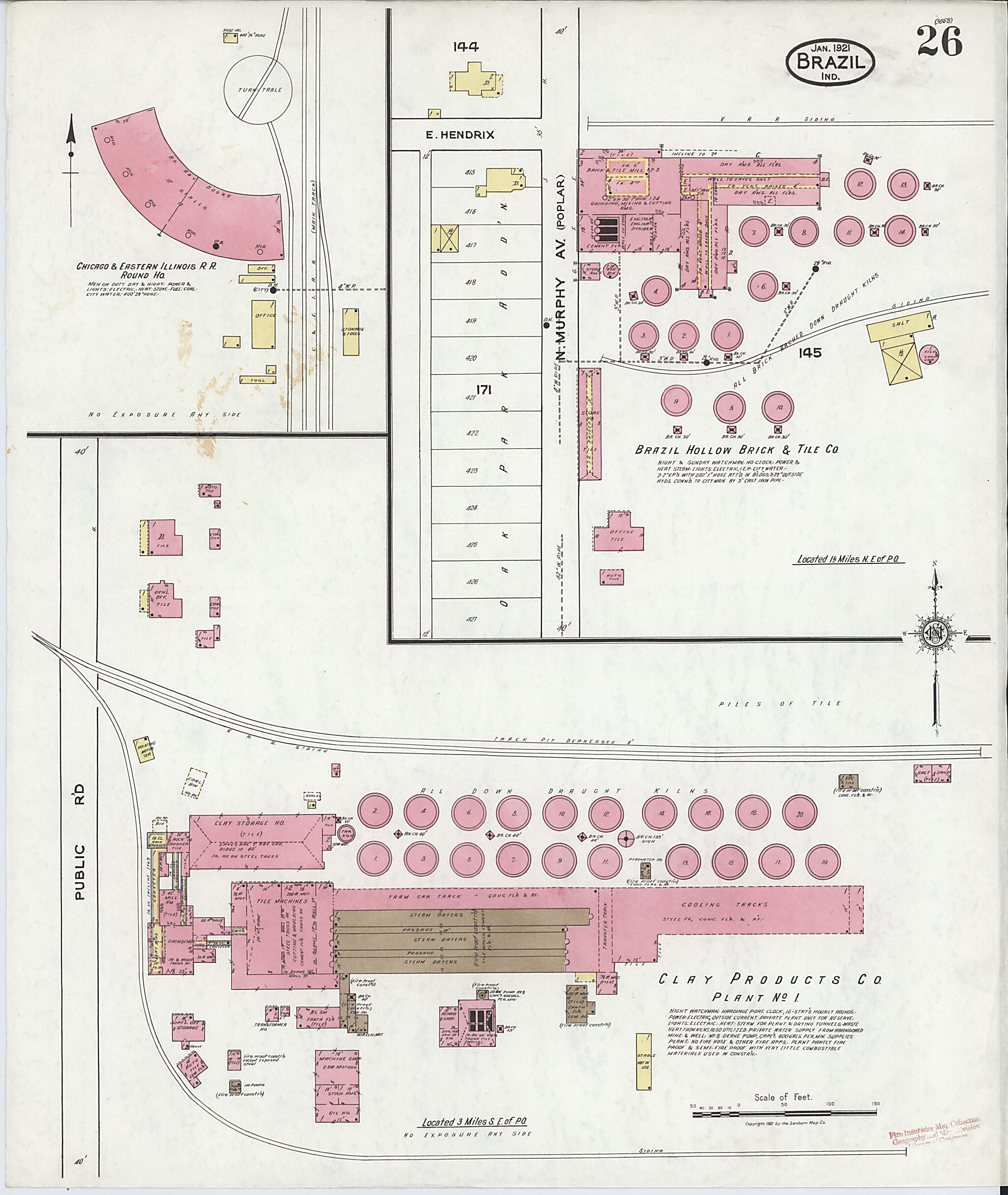 This old map of Brazil, Clay County, Indiana was created by Sanborn Map Company in 1921