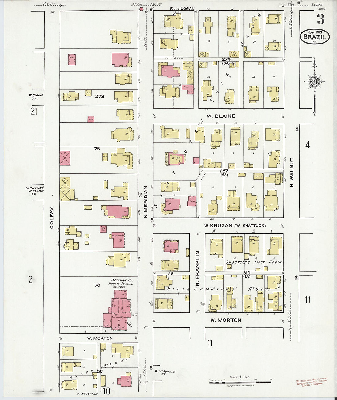 This old map of Brazil, Clay County, Indiana was created by Sanborn Map Company in 1921