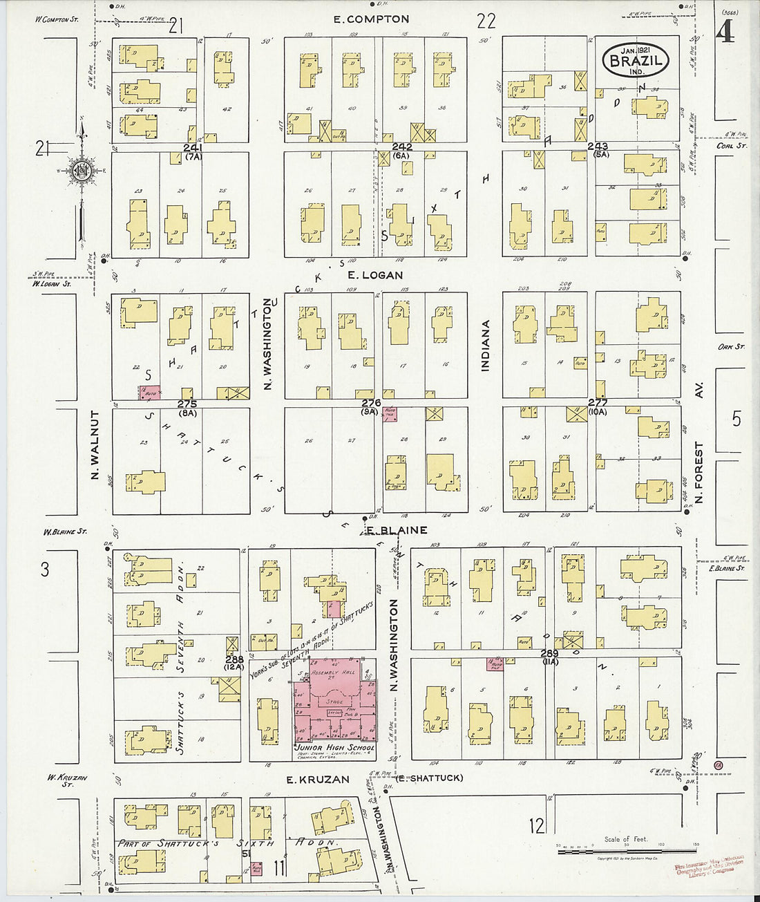 This old map of Brazil, Clay County, Indiana was created by Sanborn Map Company in 1921
