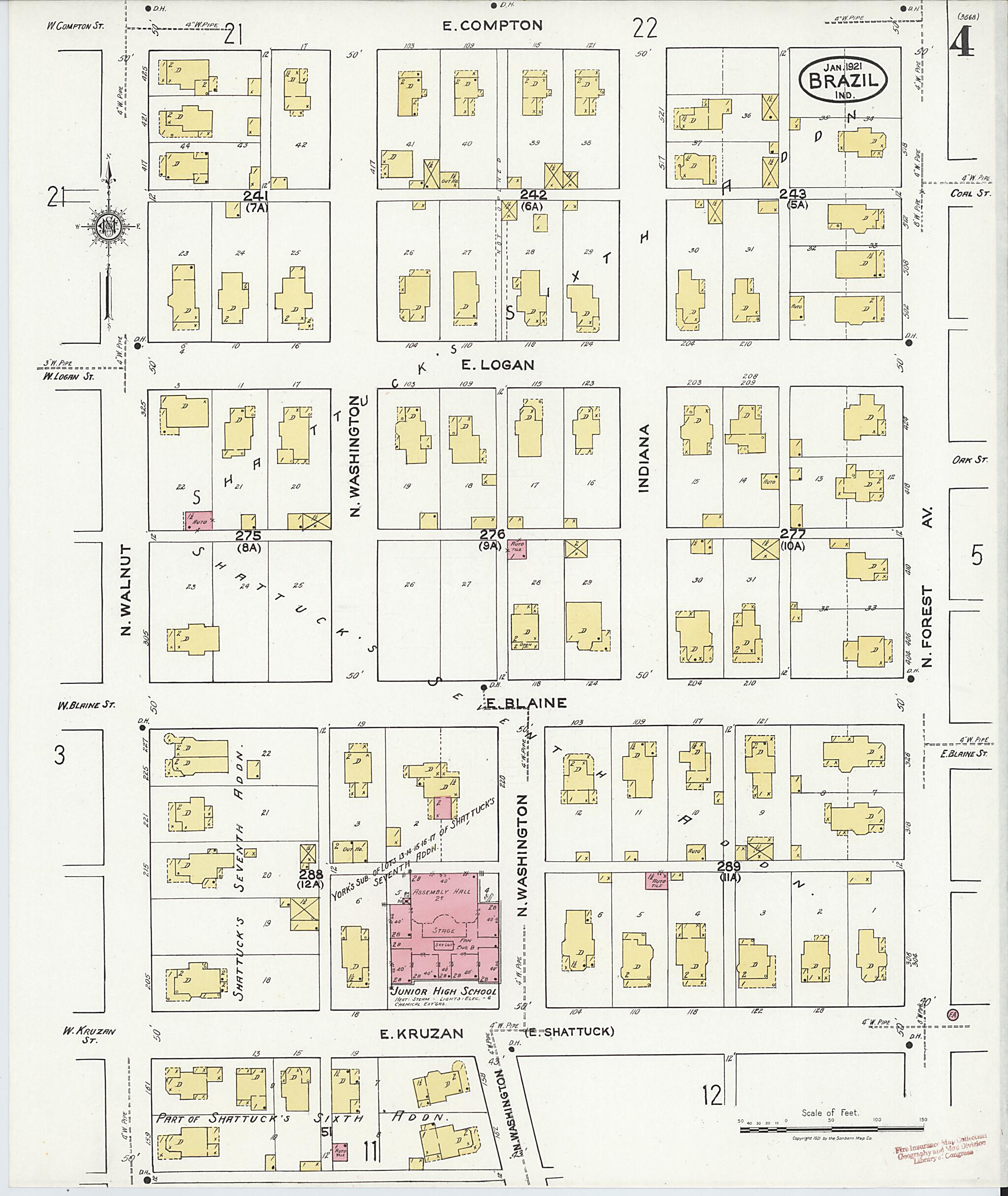 This old map of Brazil, Clay County, Indiana was created by Sanborn Map Company in 1921