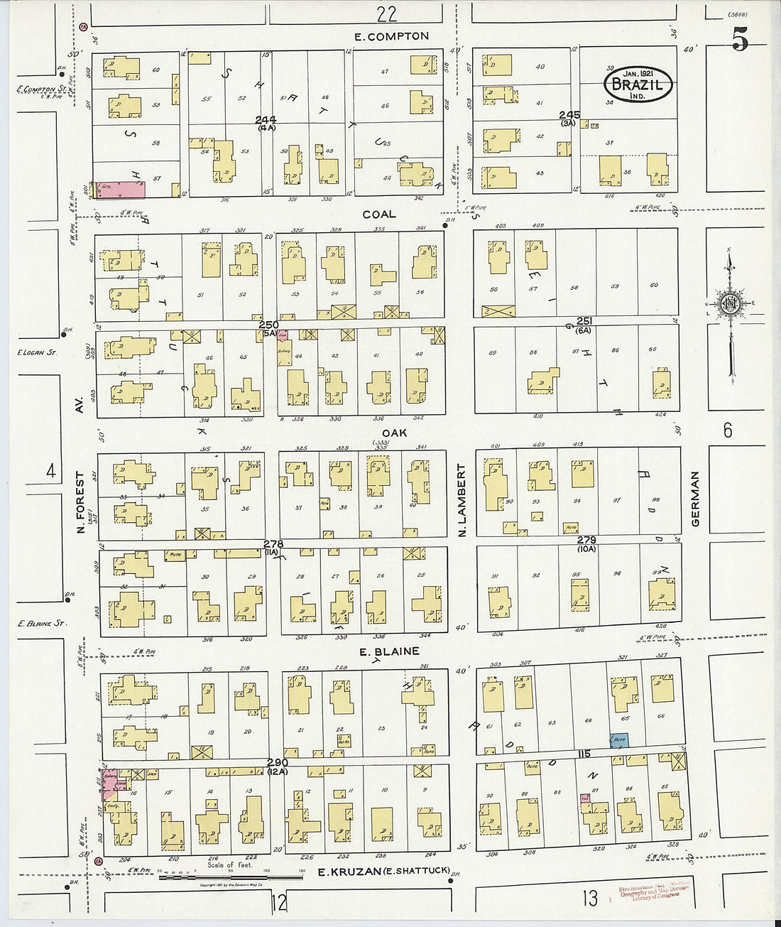 This old map of Brazil, Clay County, Indiana was created by Sanborn Map Company in 1921