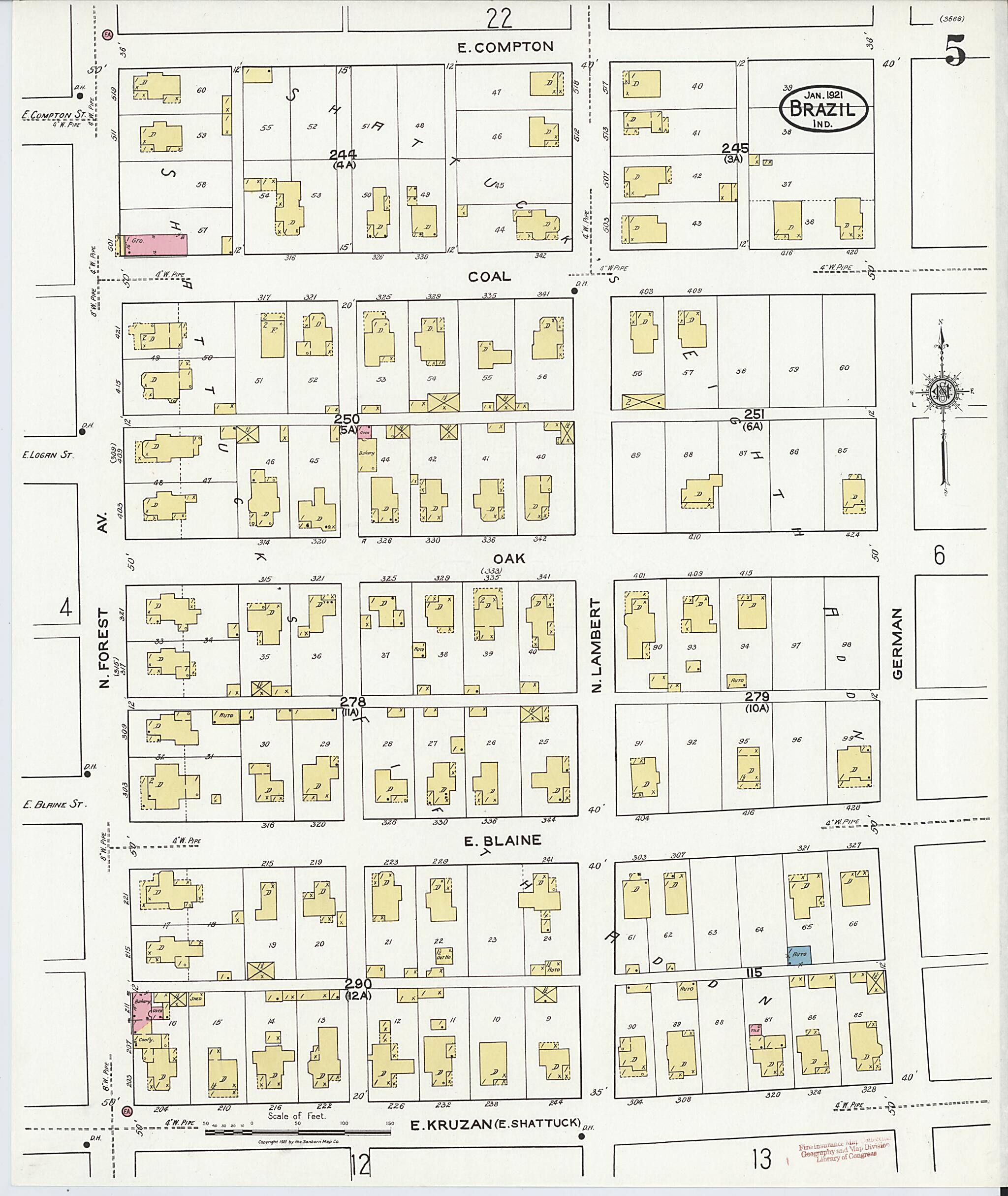 This old map of Brazil, Clay County, Indiana was created by Sanborn Map Company in 1921
