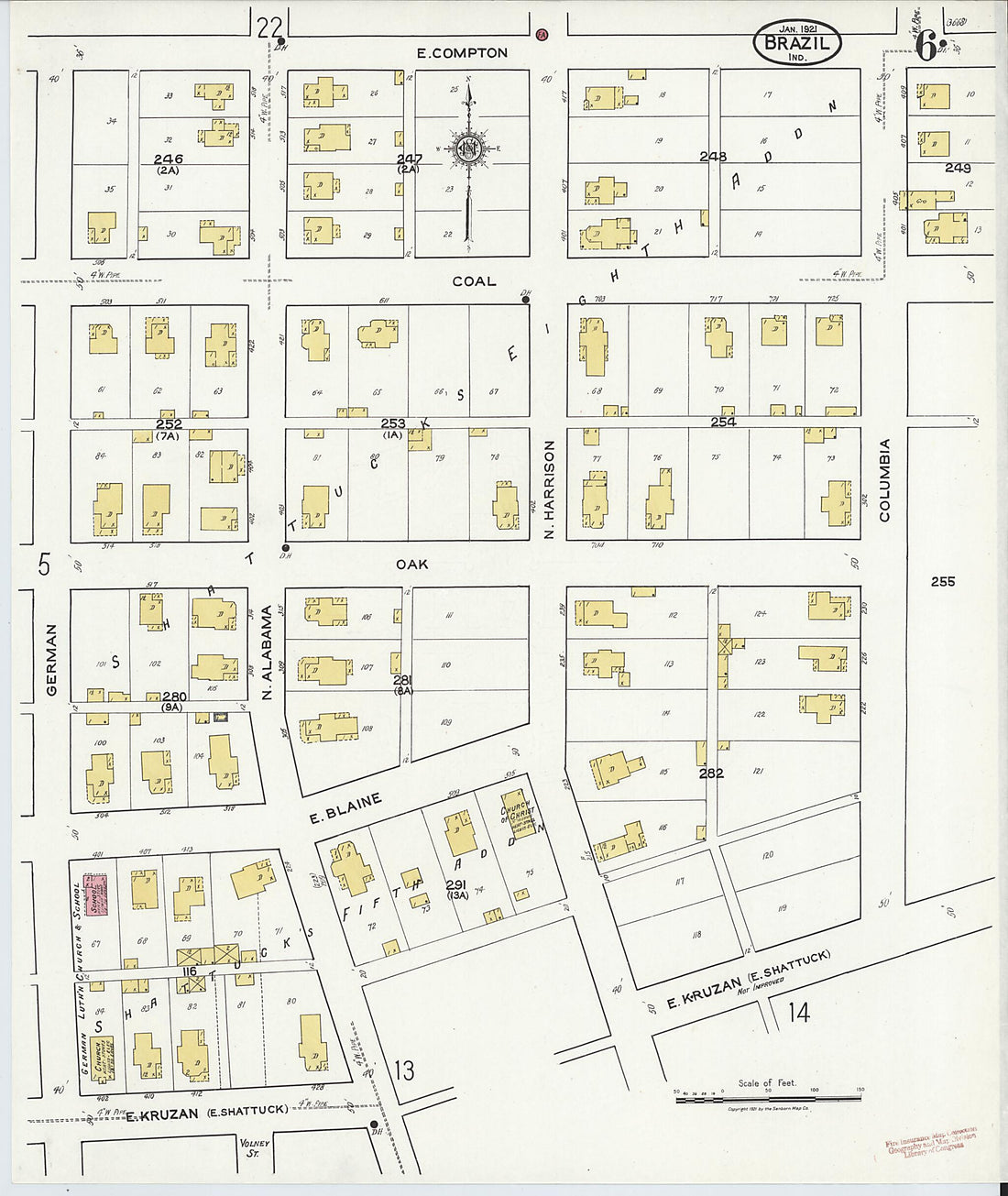 This old map of Brazil, Clay County, Indiana was created by Sanborn Map Company in 1921