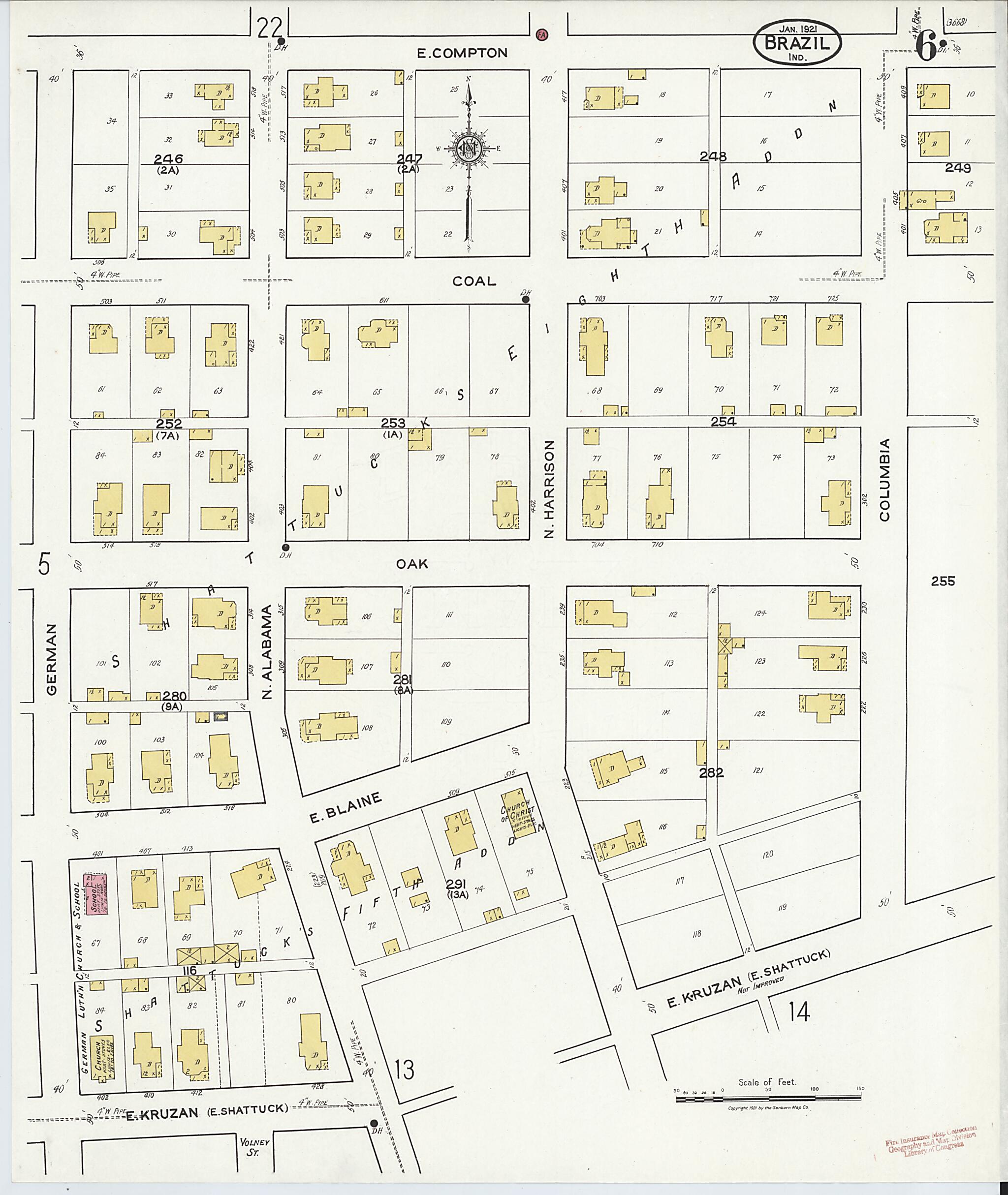 This old map of Brazil, Clay County, Indiana was created by Sanborn Map Company in 1921